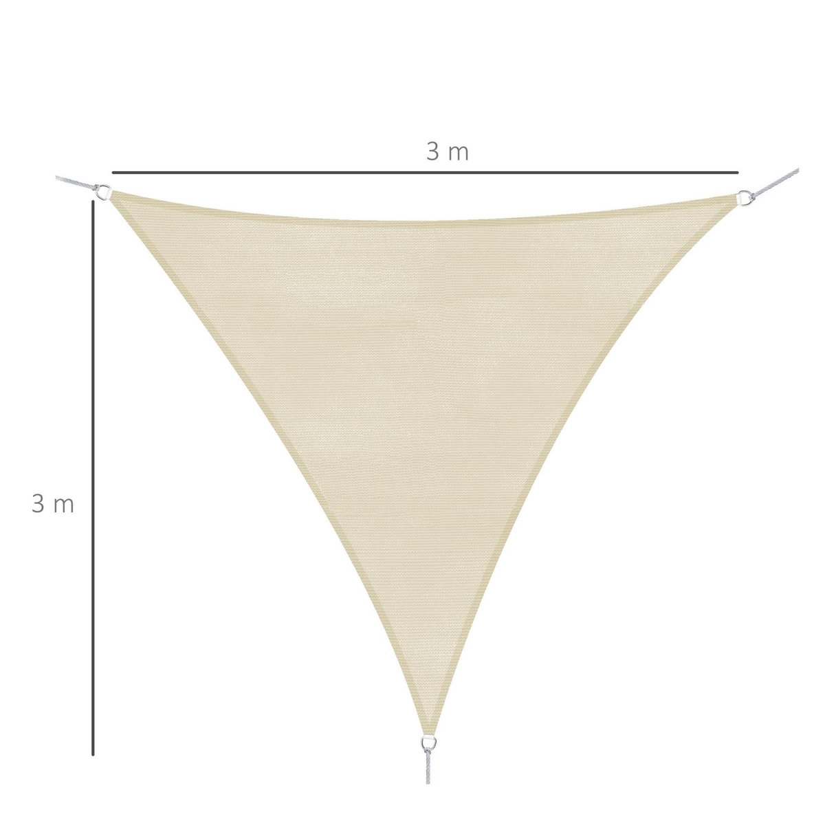 OUTSUNNY Voile d'ombrage triangulaire grande taille 3 x 3 x 3 m polyéthylène haute densité résistant aux UV coloris crème