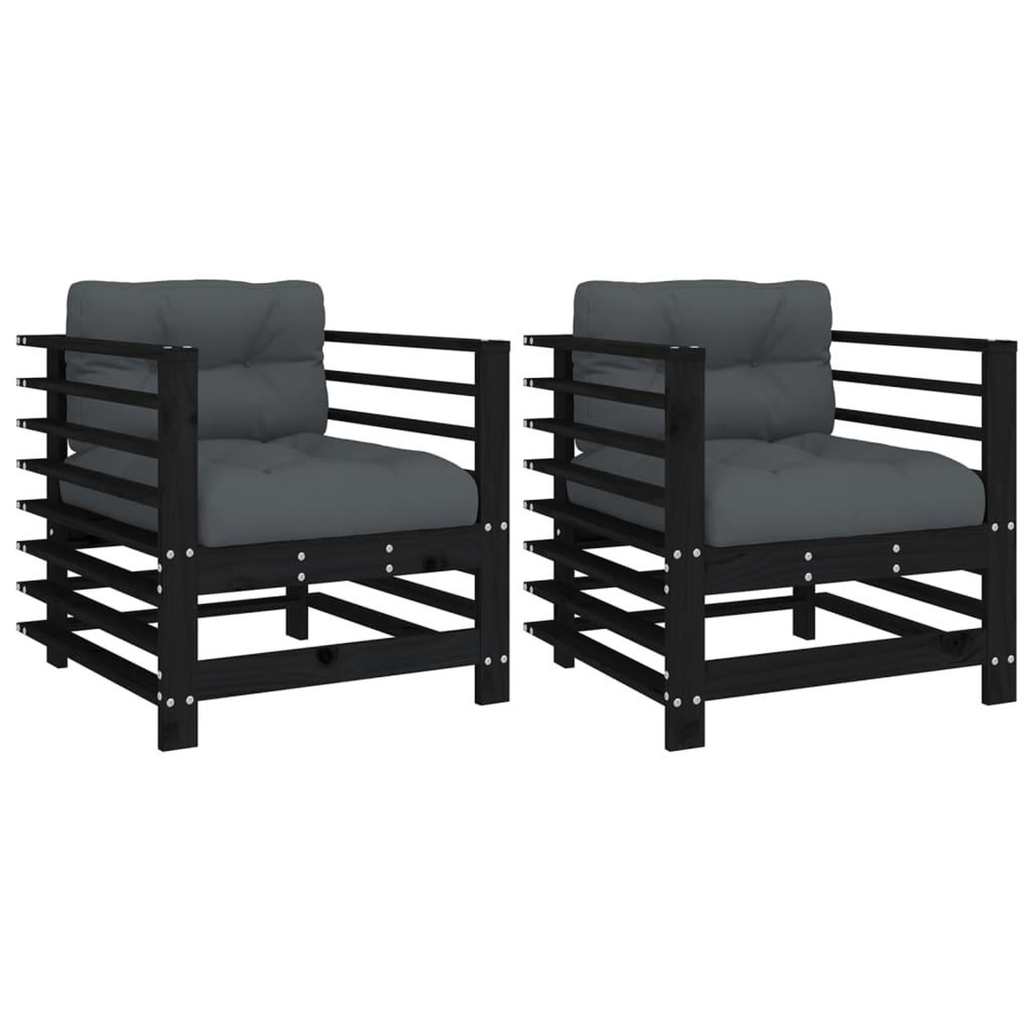 Voir la diapositive 2 : VIDAXL Chaises de jardin et coussins lot de 2 noir bois de pin massif