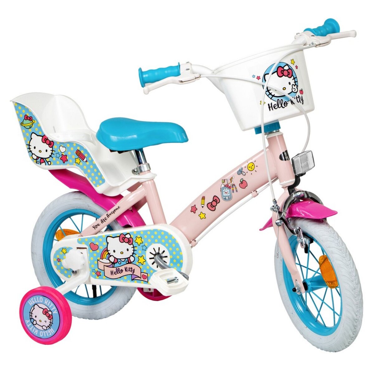 Vélo 14 Fille Licence Minnie pour enfant de 4 à 6 ans avec stabilisateurs à  molettes - 2 freins