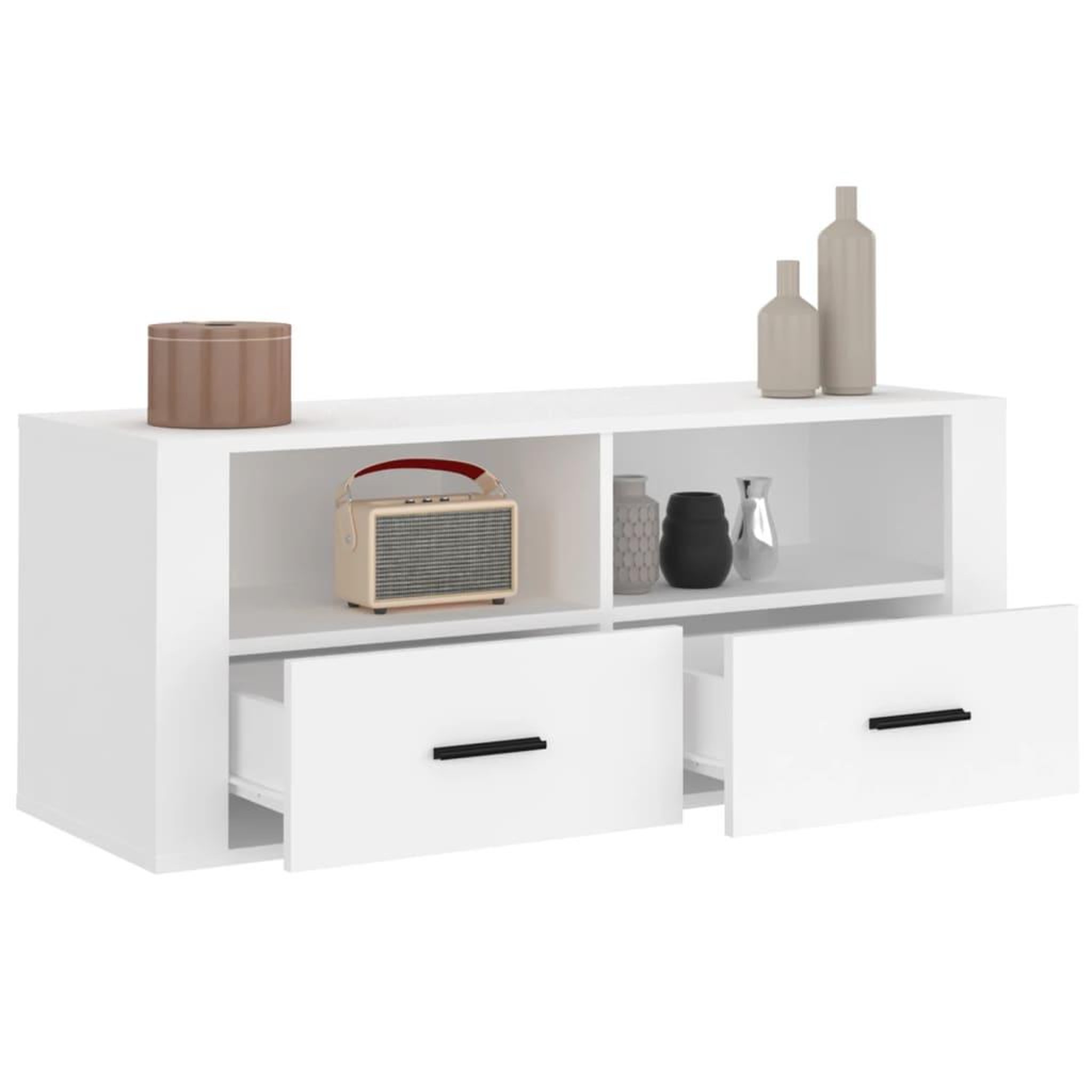 Voir la diapositive 5 : VIDAXL Meuble TV Blanc 100x35x40 cm Bois d'ingenierie