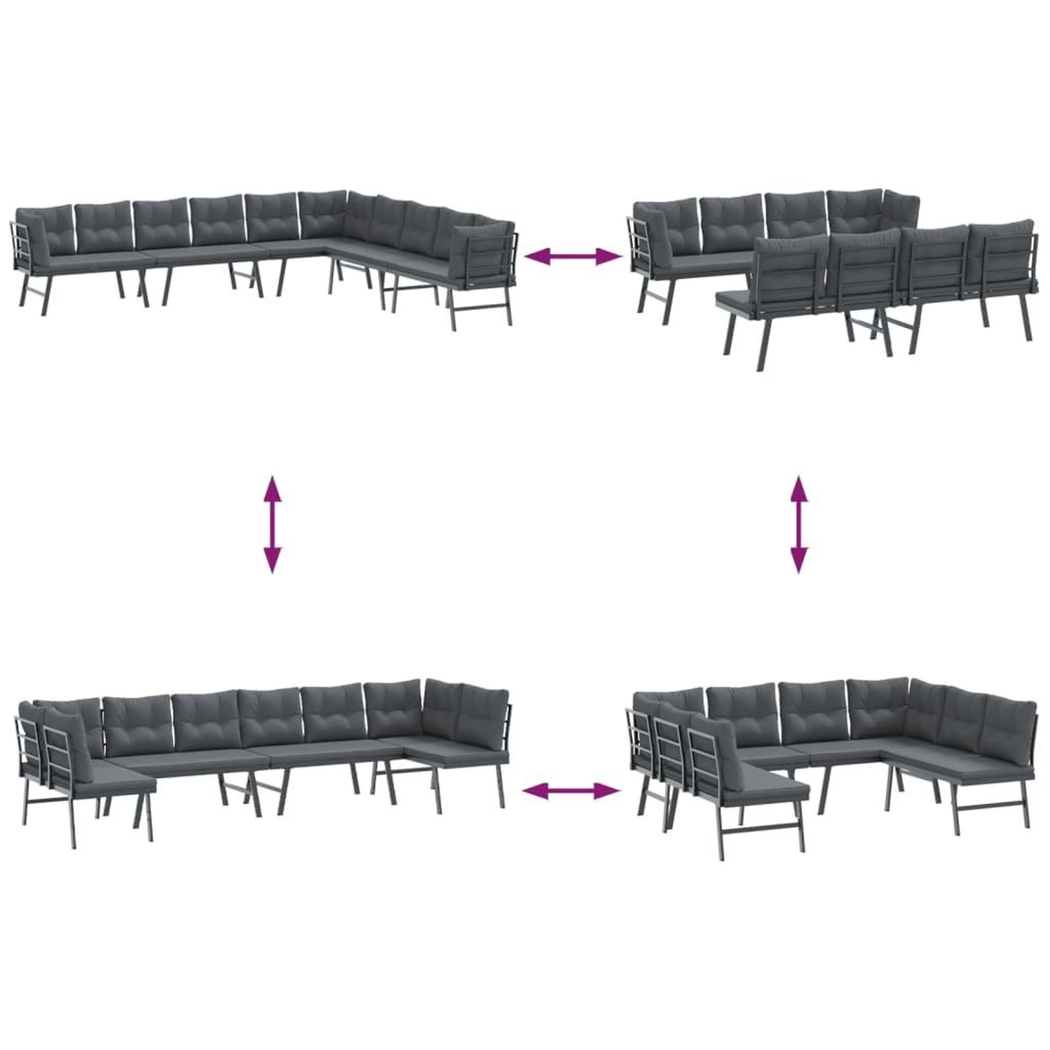 Voir la diapositive 5 : VIDAXL Bancs de jardin avec coussins lot de 4 acier enduit de poudre