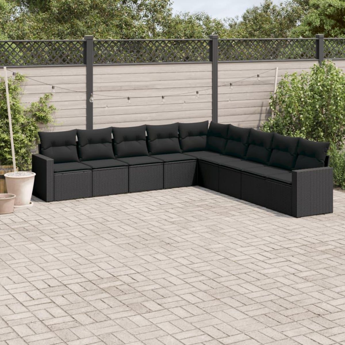 VIDAXL Salon de jardin 9 pcs avec coussins noir resine tressee