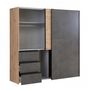 Voir la diapositive 4 : MARKET24 Armoire 2 portes coulissantes 3 tiroirs - Décor chene artisan et béton gris - L 200,1 x P 61,2 x H 200,5 cm - WINN2