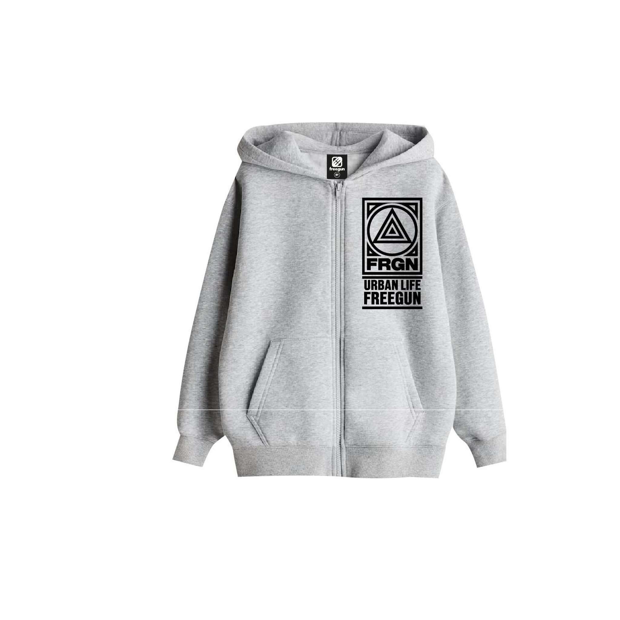 FREEGUN Sweat zippé à capuche junior en french terry imprimé poitrine liam. Coloris disponibles : Gris