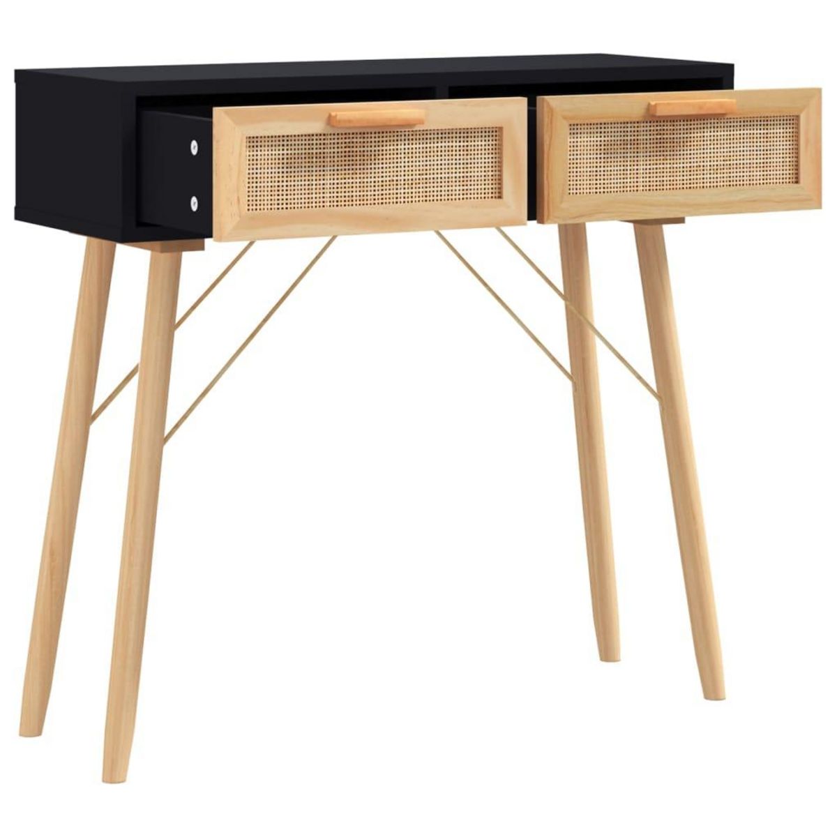 VIDAXL Table console Noir 80x30x75 cm Bois massif pin /rotin naturel