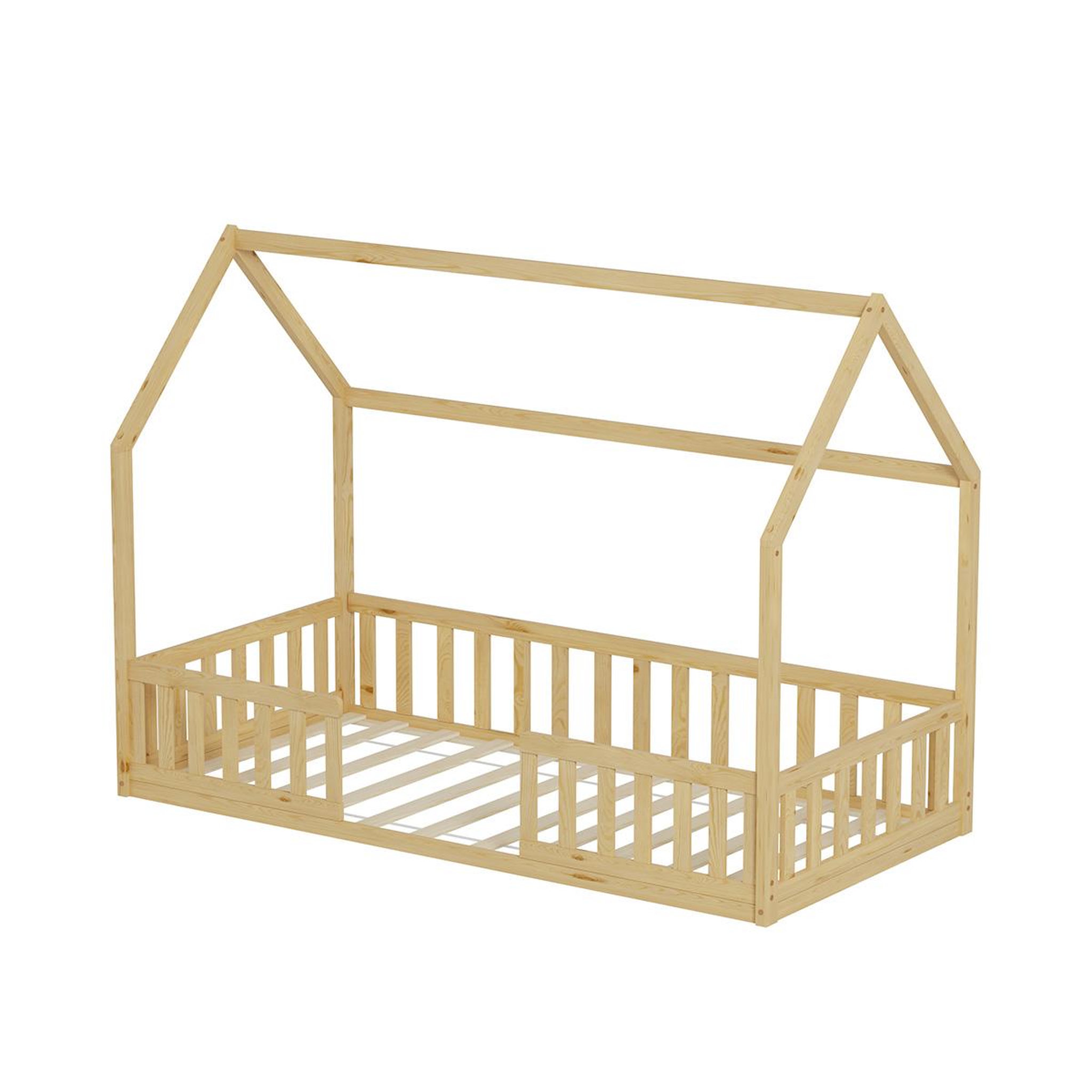 Voir la diapositive 1 : MINEA Minea | lit cabane avec barrière nid enchante 90x190 cm (matelas non inclus)