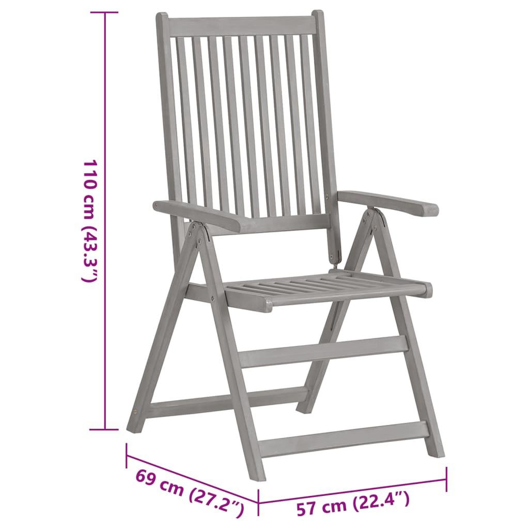Voir la diapositive 6 : VIDAXL Chaises inclinables de jardin et coussins lot de 8 Gris Acacia