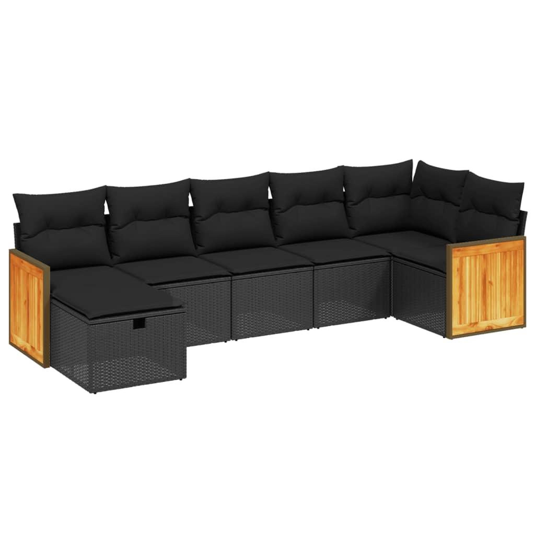 Voir la diapositive 2 : VIDAXL Salon de jardin 7 pcs avec coussins noir resine tressee