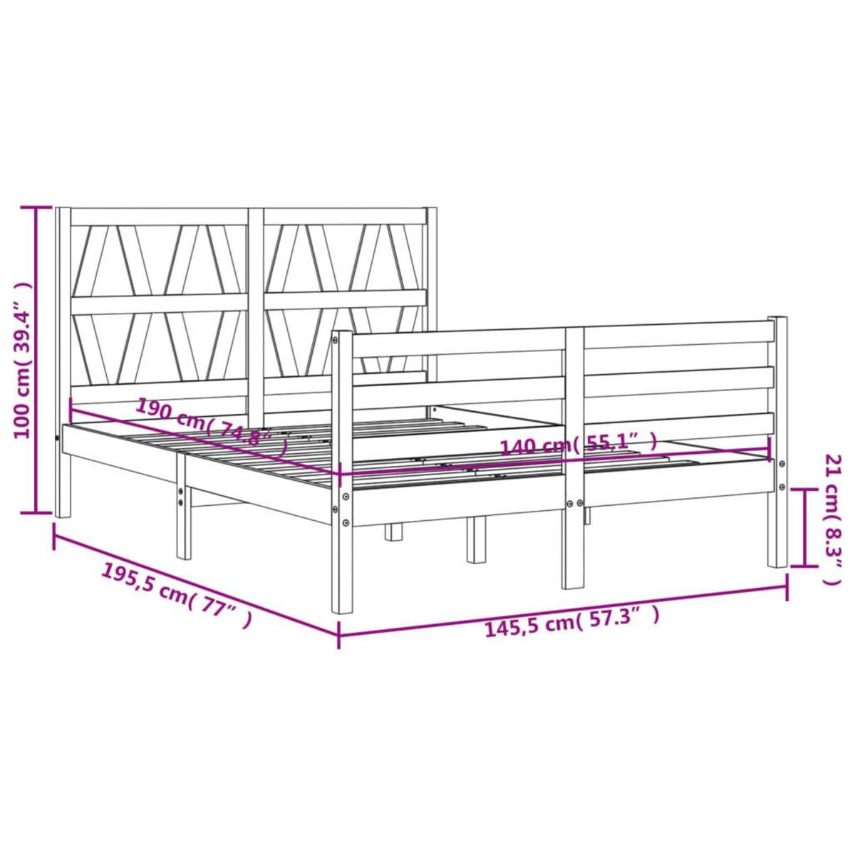 VIDAXL Cadre de lit sans matelas blanc 140x190 cm bois massif