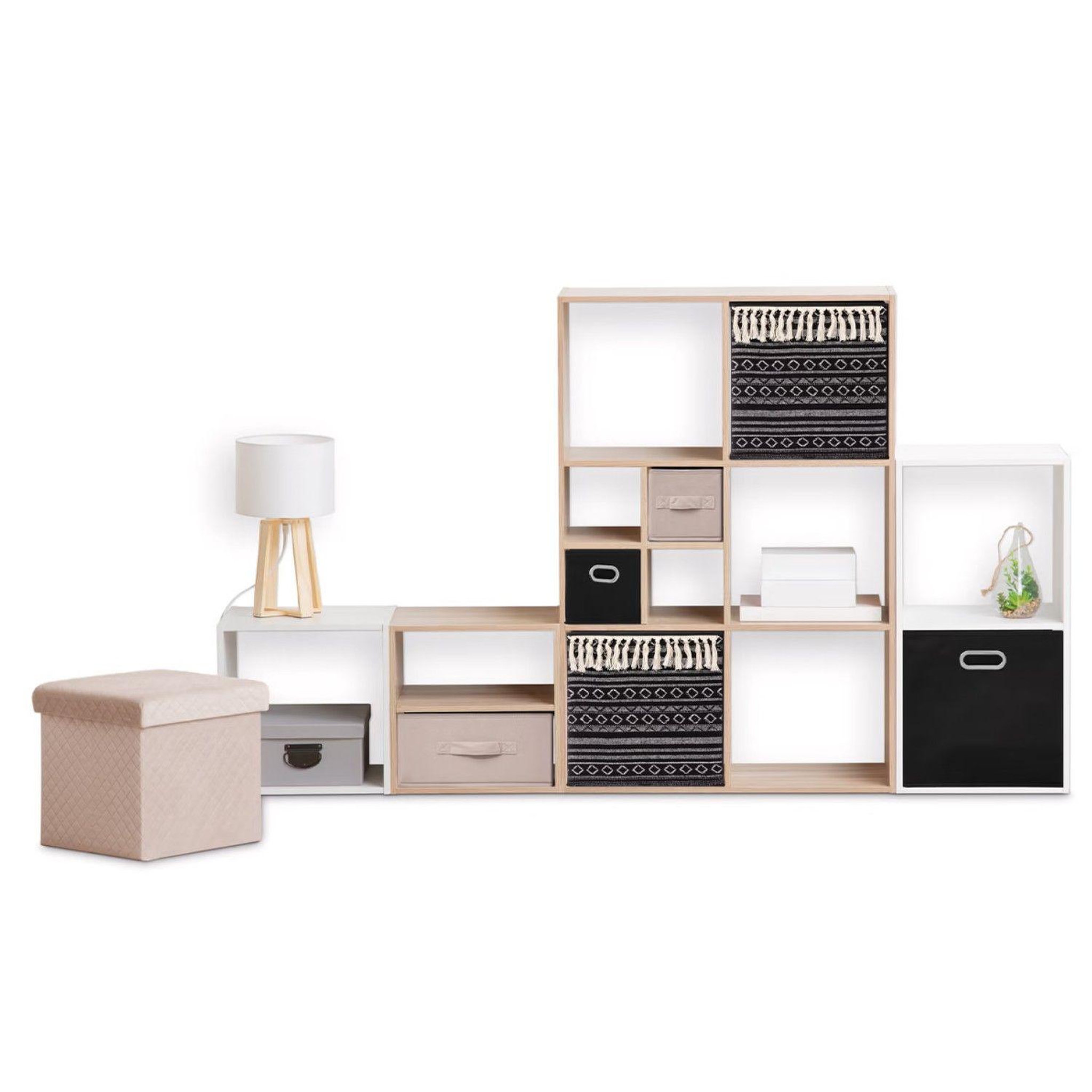 Voir la diapositive 2 : TOILINUX Lot de 2 boîtes de rangement à motifs ethniques MIX'N MODUL - L.31 x l.31 x H.31 cm - Noir