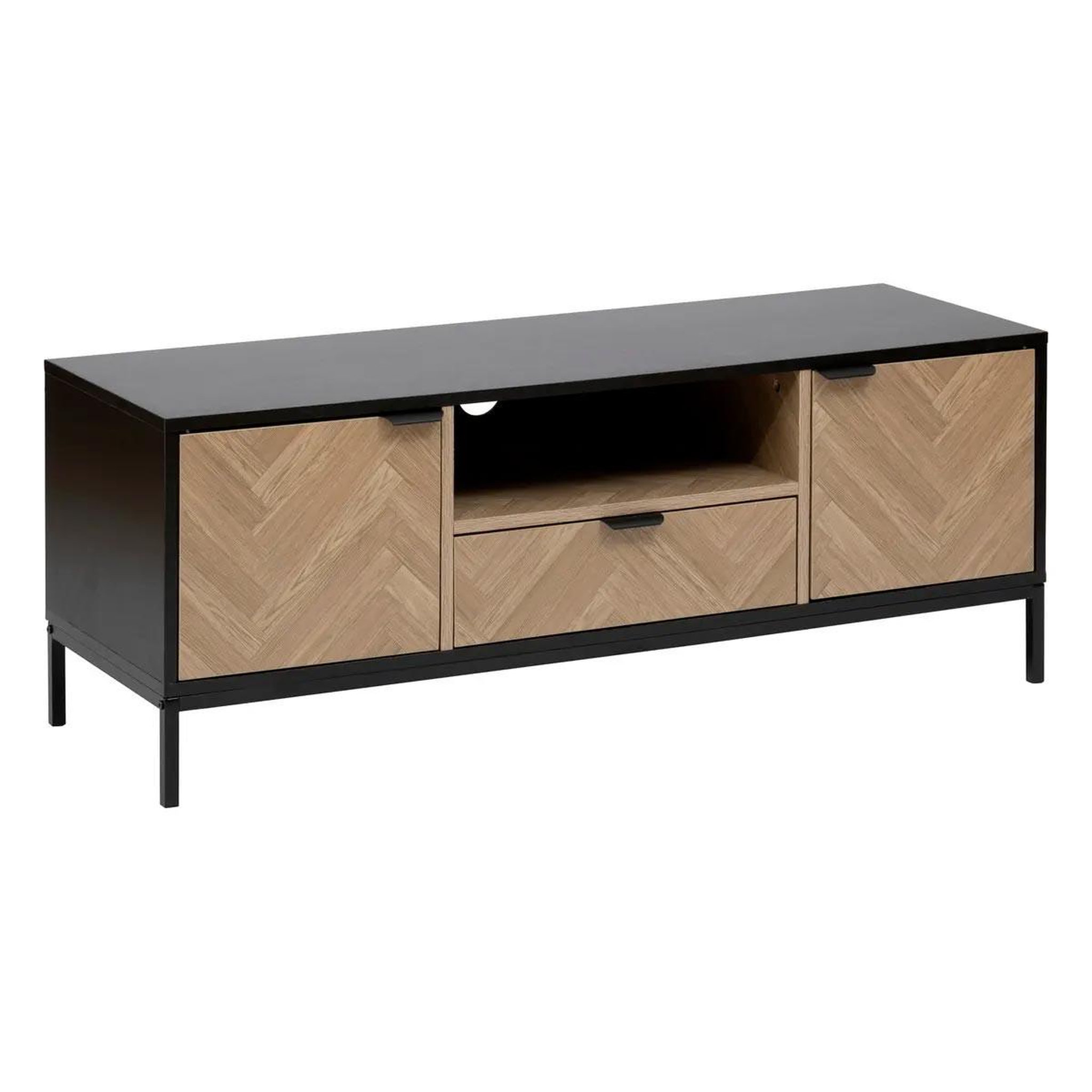 FIVE Meuble tv 2 portes & 1 tiroir  chevrons  120cm naturel & noir