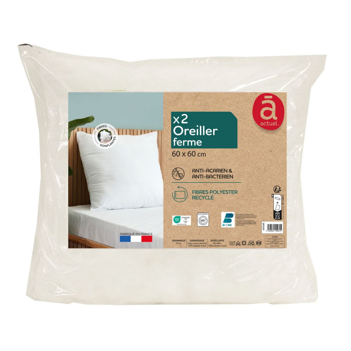 Traversin Coton Ferme Mortreux 160cm - 1300g/m² Fibre Siliconée Anti-Acarien - Housse Range Included
