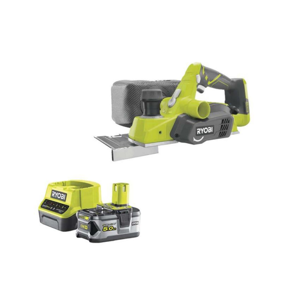 Ryobi Pack RYOBI rabot 18V One+ 82mm R18PL-0 - 1 batterie 5.0Ah - 1 chargeur rapide 2.0Ah RC18120-150