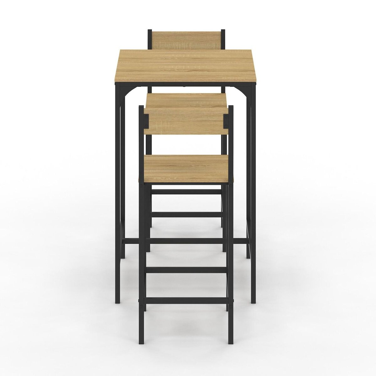 ID MARKET Ensemble table de bar carrée DETROIT 60 cm et 2 chaises de bar design industriel