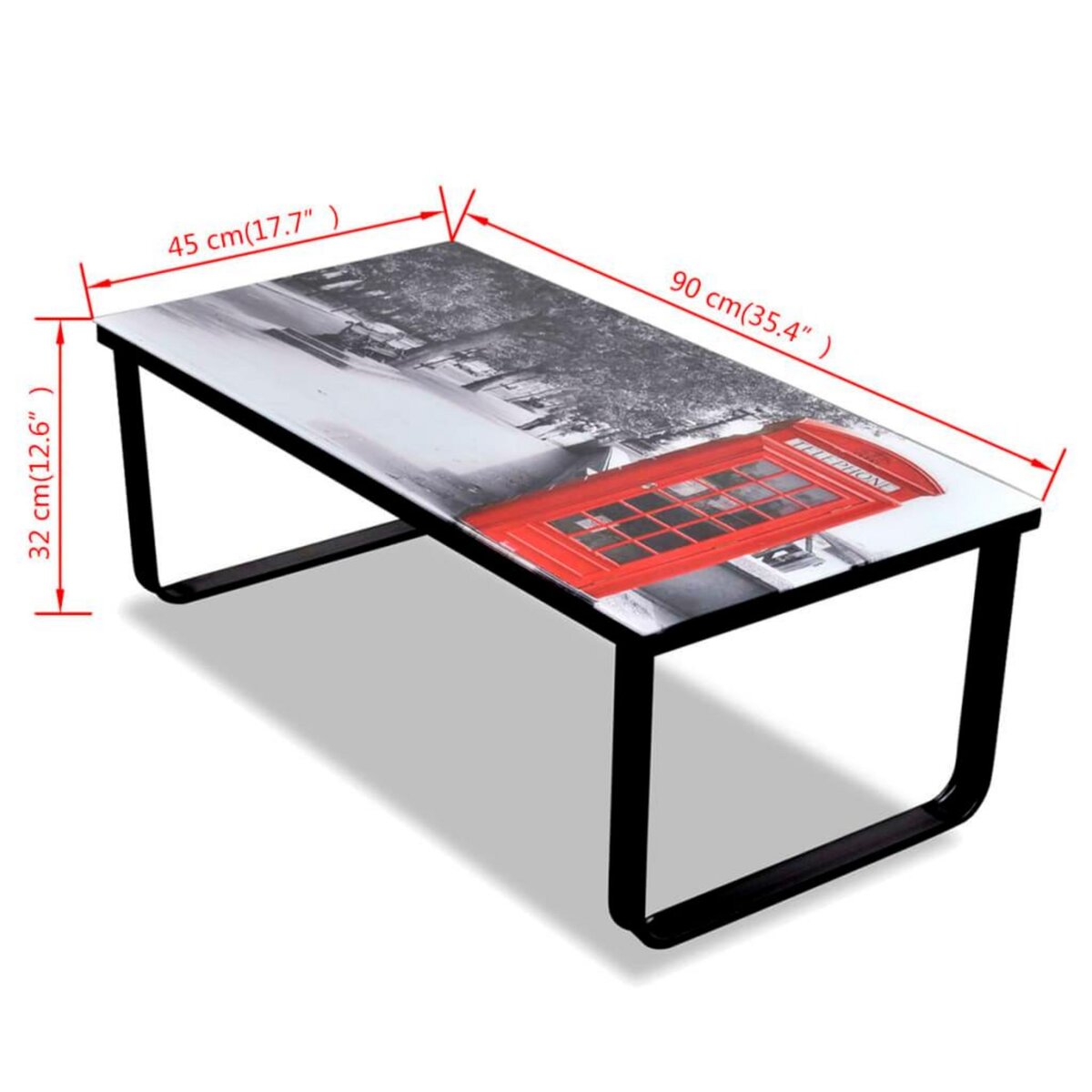 VIDAXL Table basse avec impression de cabine telephonique Dessus verre