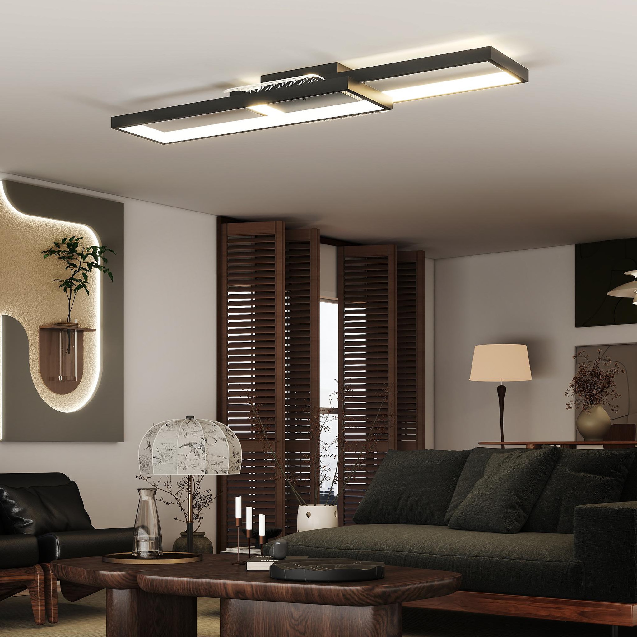 Voir la diapositive 2 : HOMCOM Plafonnier led design couleur luminosité réglable 43w télécommande acier noir pvc transparent
