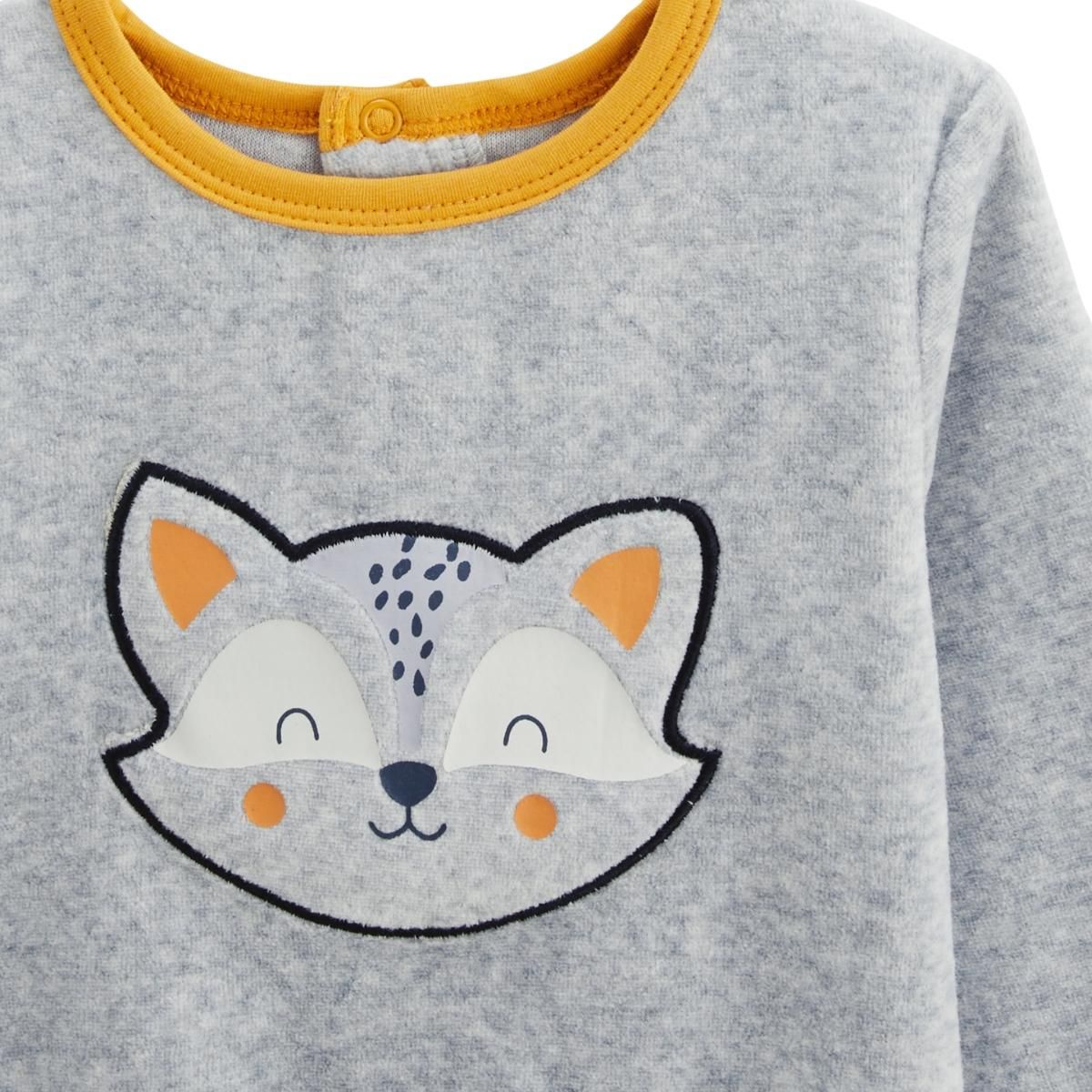 Petit Béguin Pyjama bébé 2 pièces en velours avec pieds Petit Loup