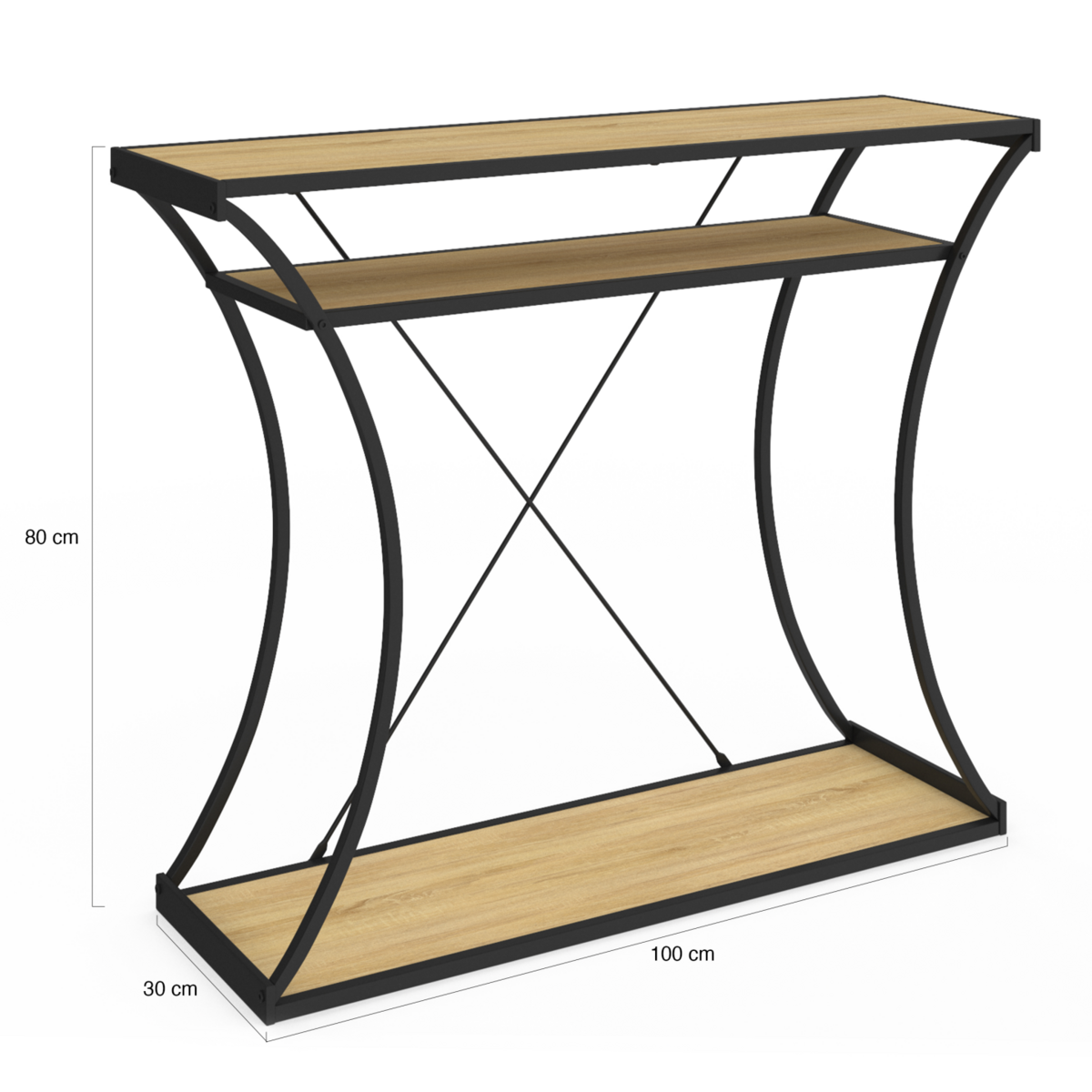 ID MARKET Console pieds courbés DETROIT avec double étagères design industriel