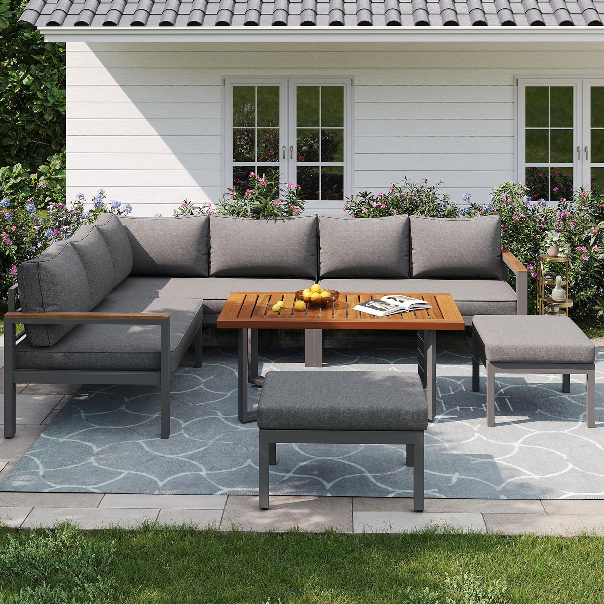 MERAX Salon de jardin 8 places en Métal avec table repas, moderne, résistant, gris