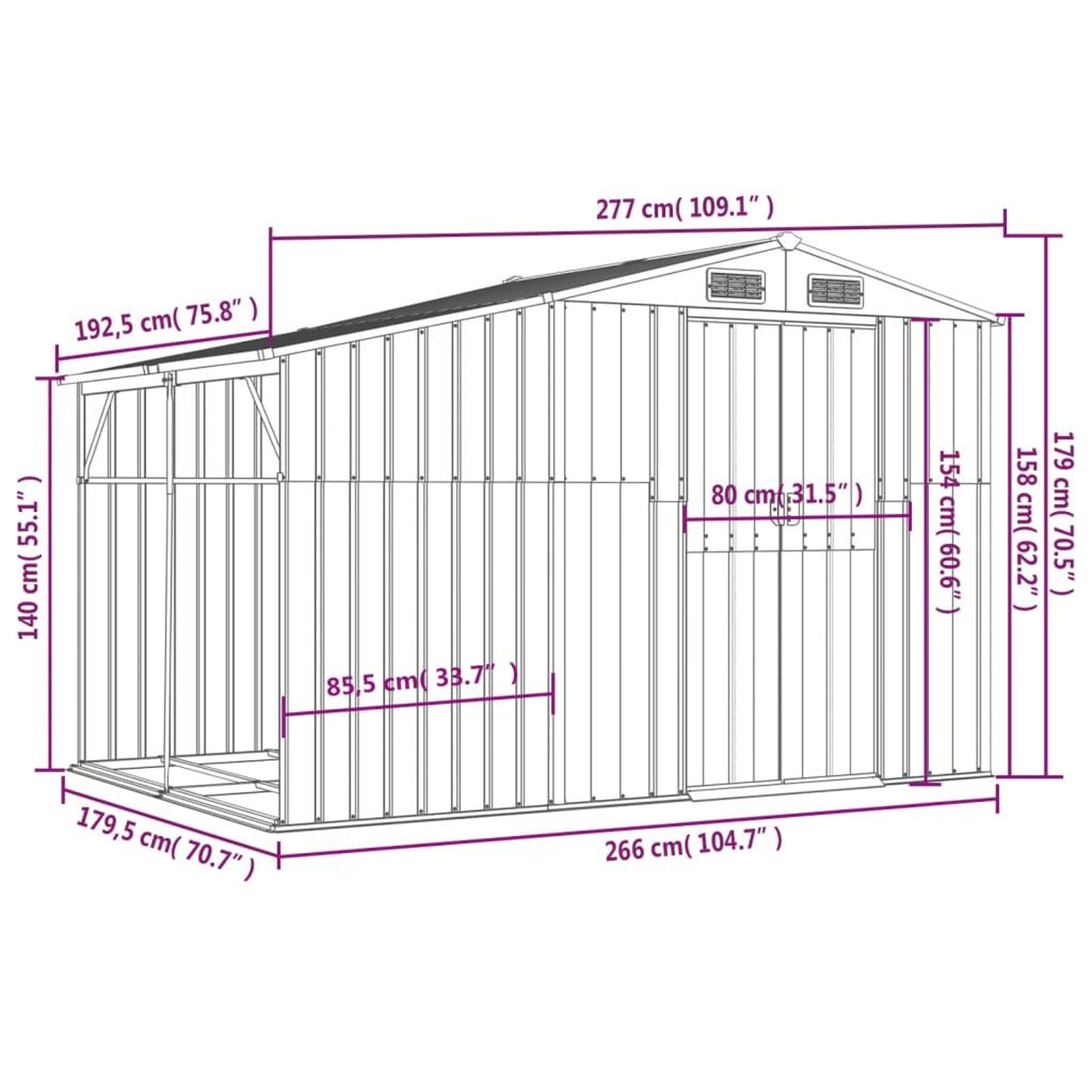 Voir la diapositive 6 : VIDAXL Abri de jardin marron clair 277x192,5x179 cm acier galvanise