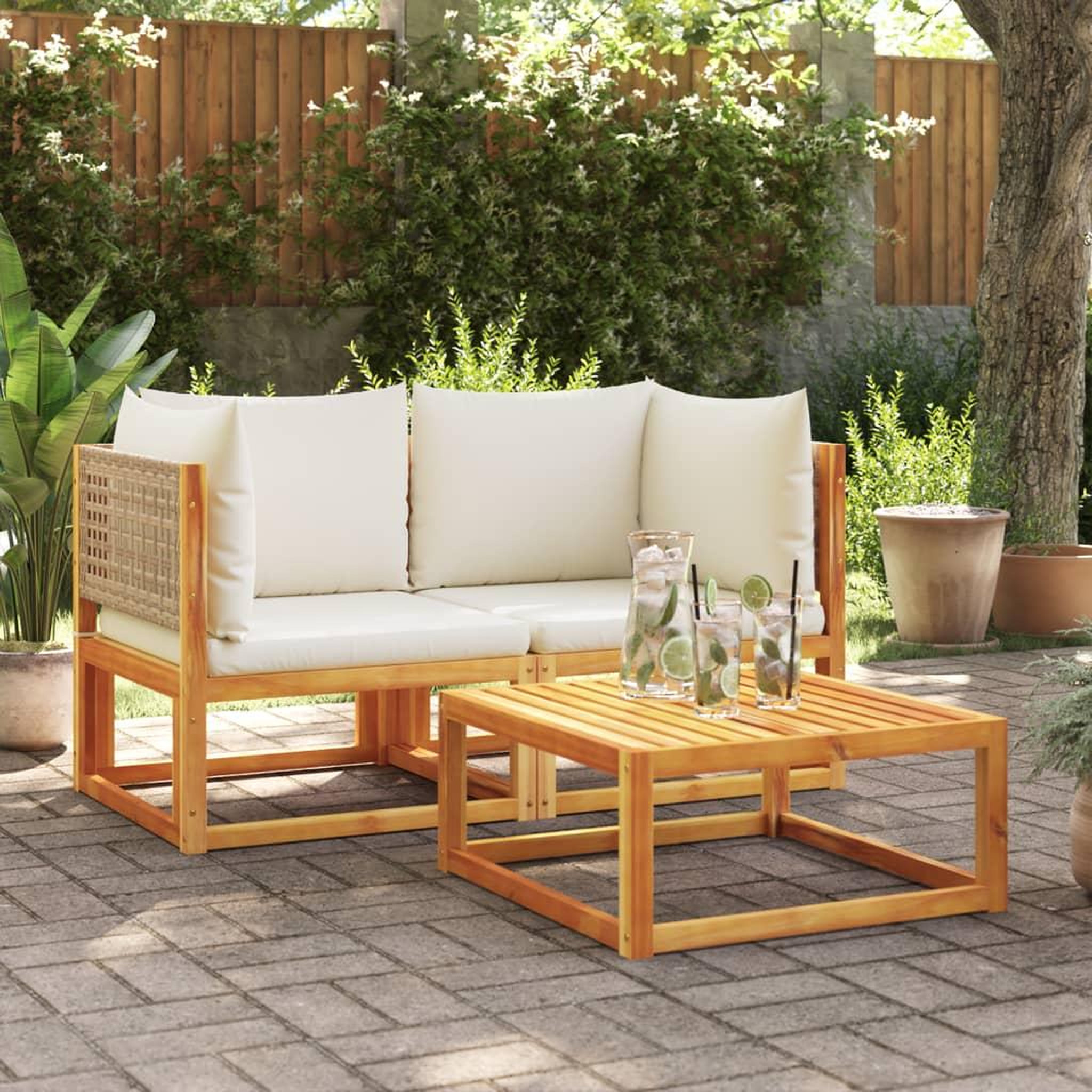 VIDAXL Canapes d'angle de jardin et coussins 2pcs bois massif d'acacia