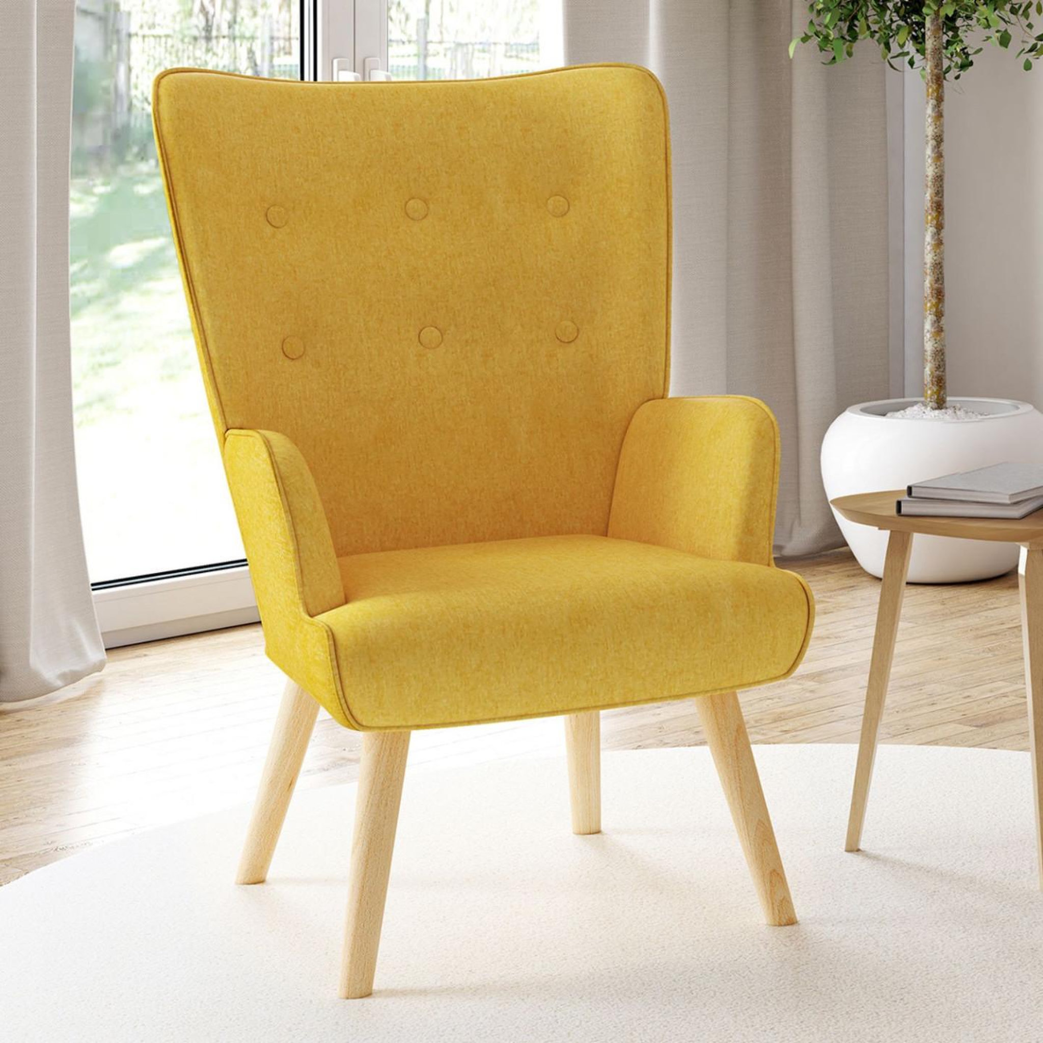 Voir la diapositive 3 : ID MARKET Fauteuil scandinave ivar en tissu jaune