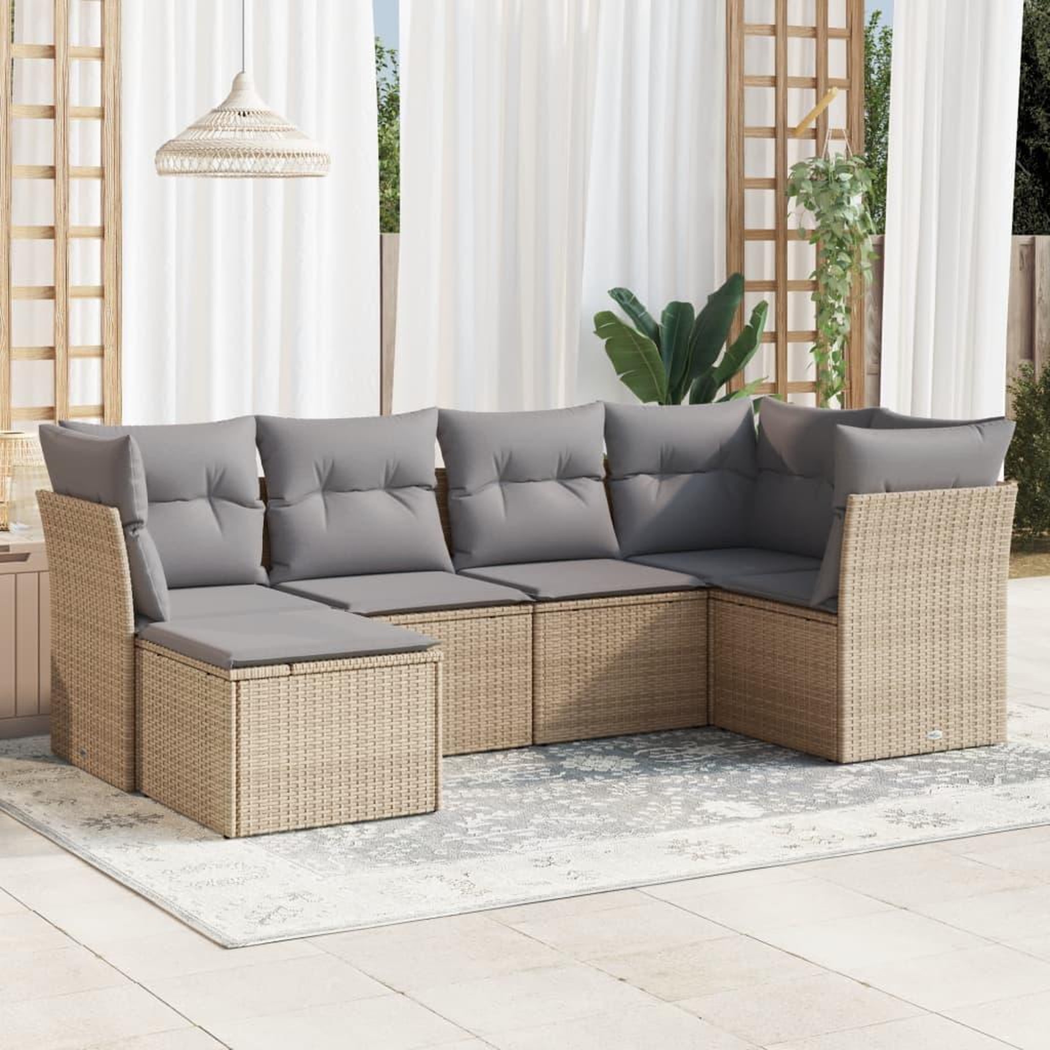 VIDAXL Salon de jardin avec coussins 6 pcs beige resine tressee