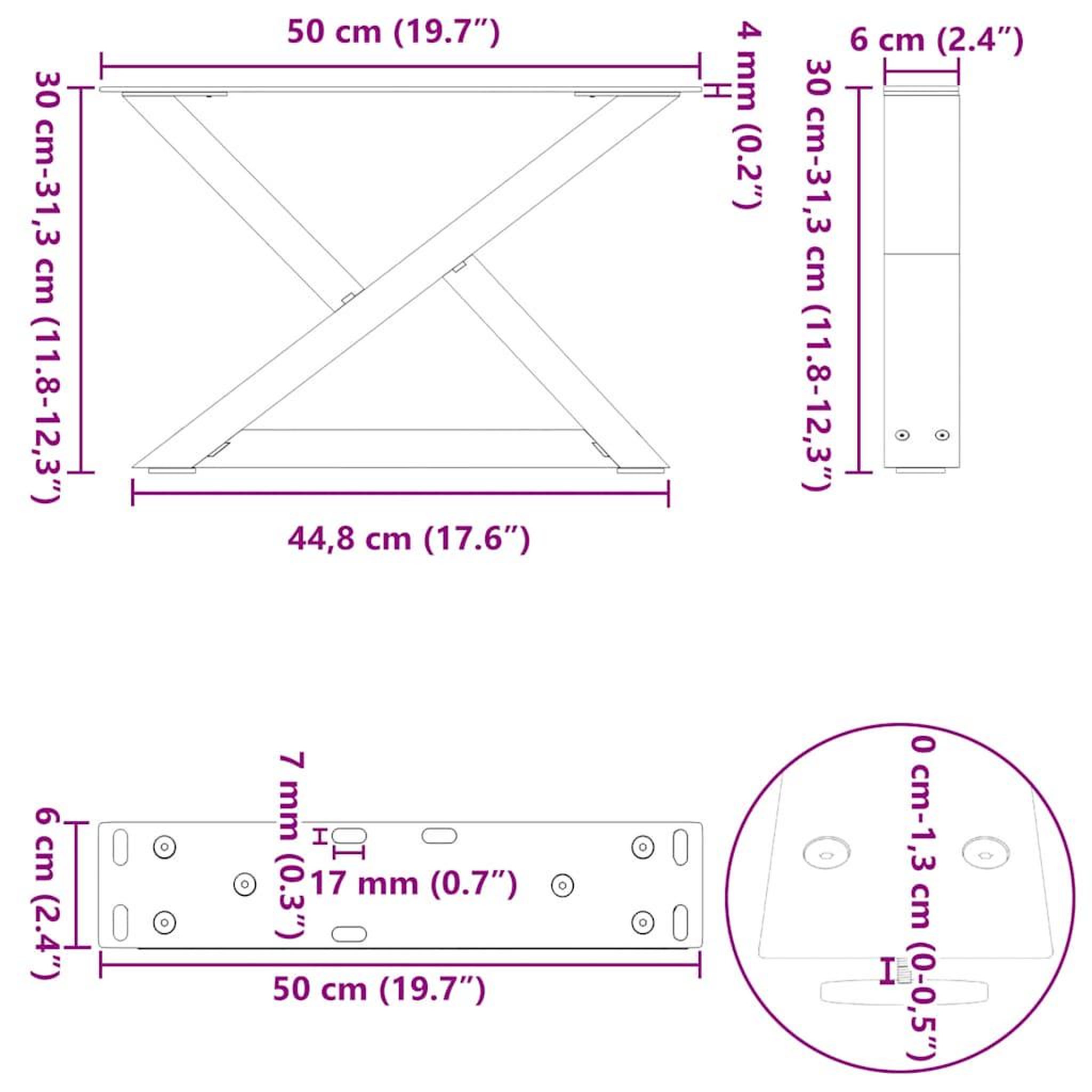 Voir la diapositive 6 : VIDAXL Pieds de table basse 2 pcs noir 50x(30-31,3) cm acier