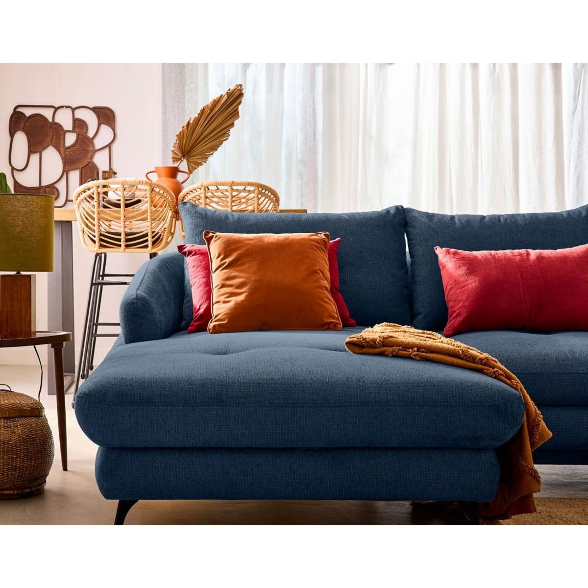 LISA DESIGN Ninon - canapé d'angle gauche 4 places convertible avec coffre en tissu texturé