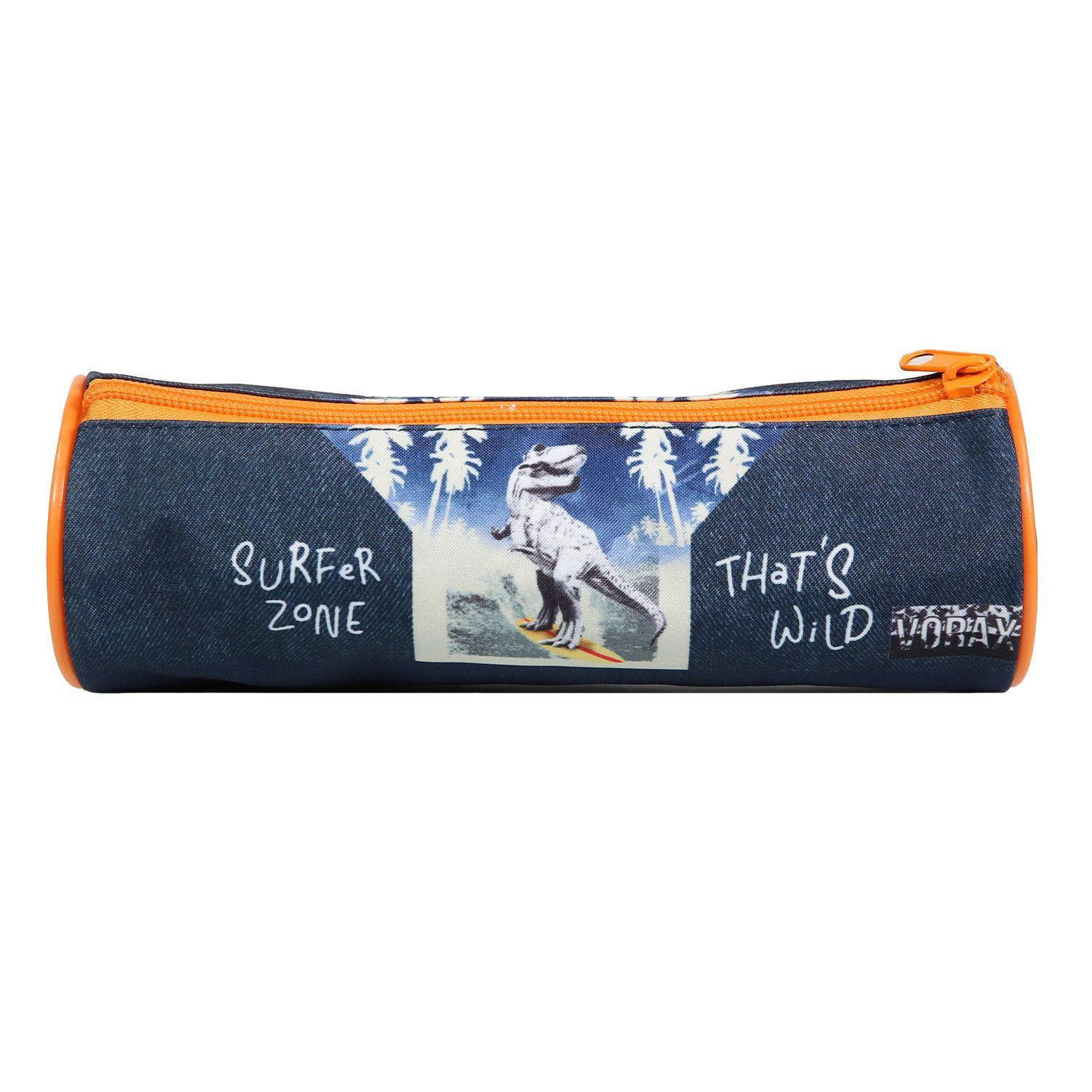 Voir la diapositive 4 : Bagtrotter BAGTROTTER Trousse scolaire ronde Vorax Bleue Dinosaure Surf