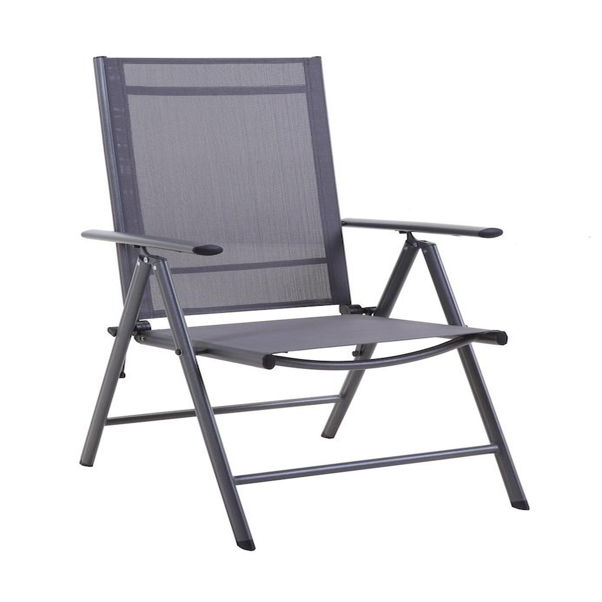 Proloisirs Fauteuil multiposition - AVILA - Aluminium époxy graphite - Toile TPEP grise - Pliant