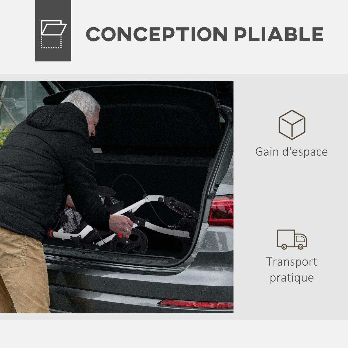 HOMCOM Déambulateur pliable réglable léger 4 roues rangements frein alu blanc noir