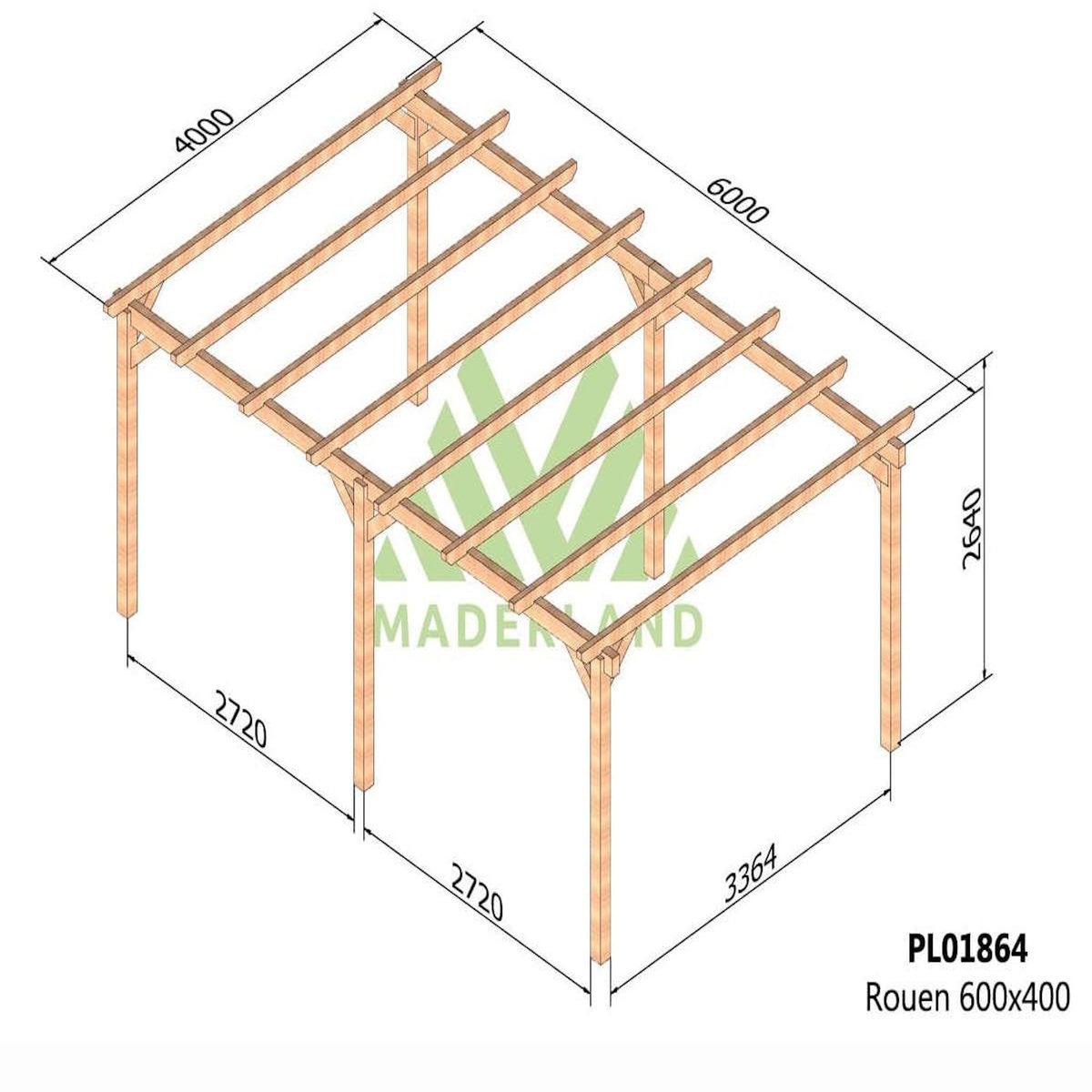 JARDIDECO Carport en bois lamellé-collé Rouen 600 x 400 cm - Maderland