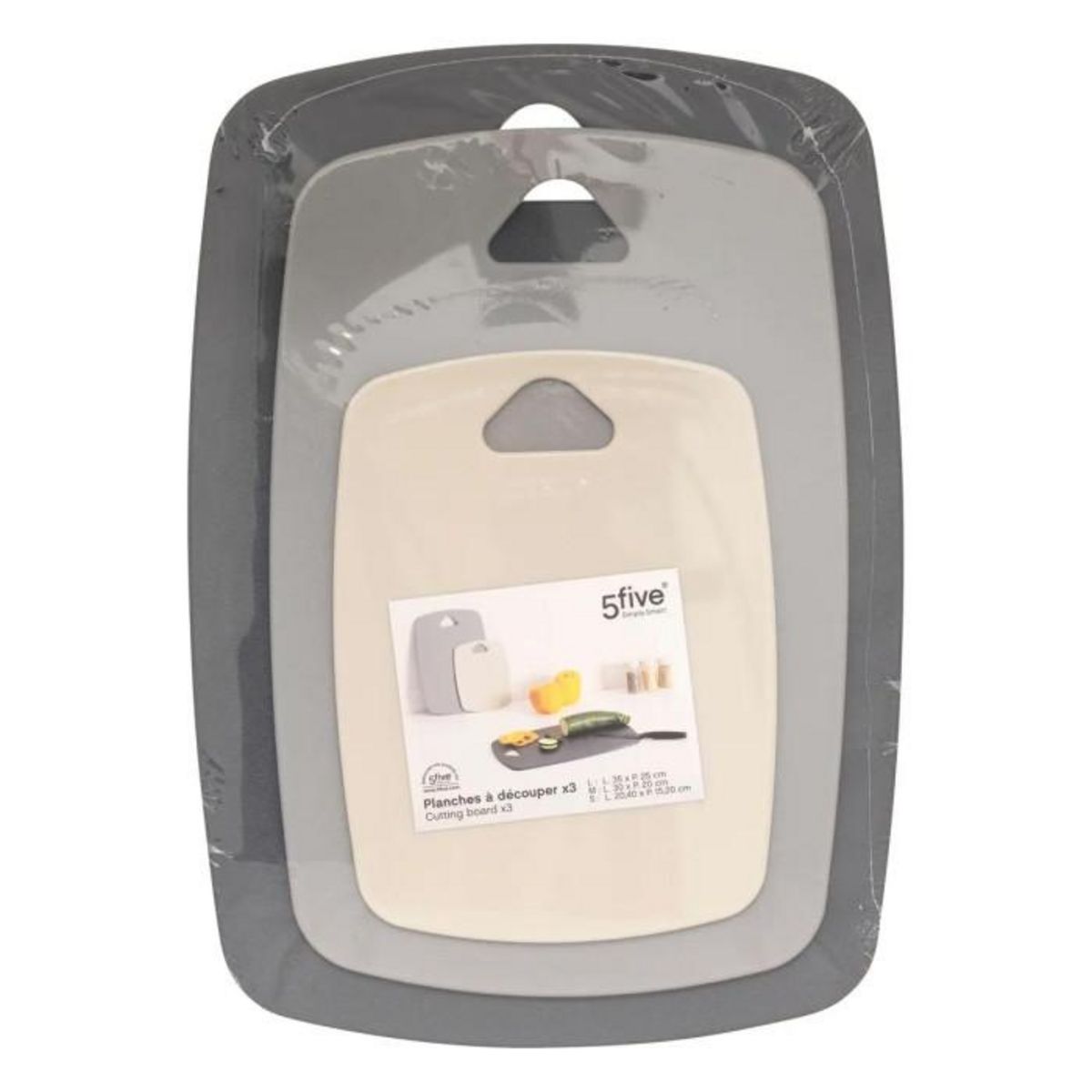 FIVE Lot de 3 Planches à Découper  Néo  35cm Multicolore