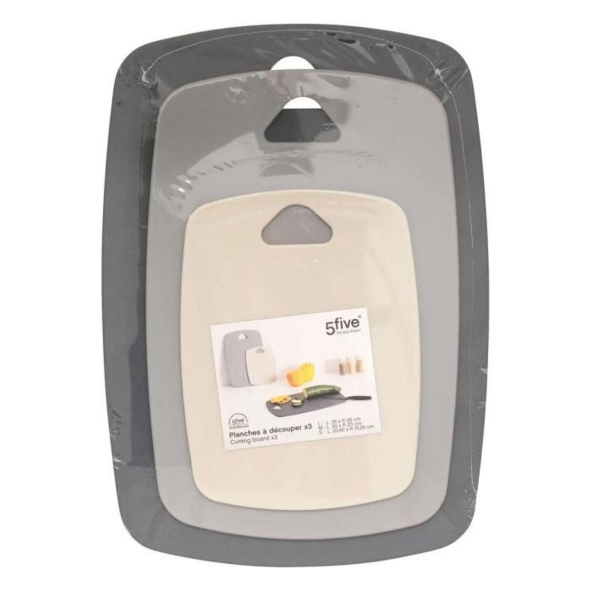FIVE Lot de 3 Planches à Découper  Néo  35cm Multicolore
