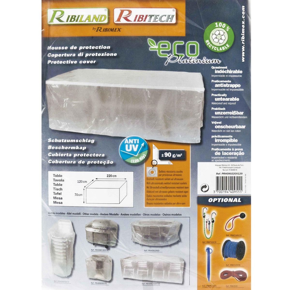 Ribiland Housse 90gr/m2 220x120x70cm pour table - prh090220x120