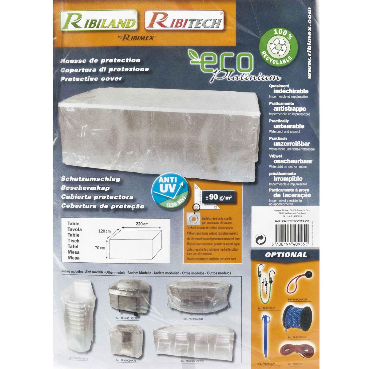 Ribiland Housse 90gr/m2 220x120x70cm pour table - prh090220x120