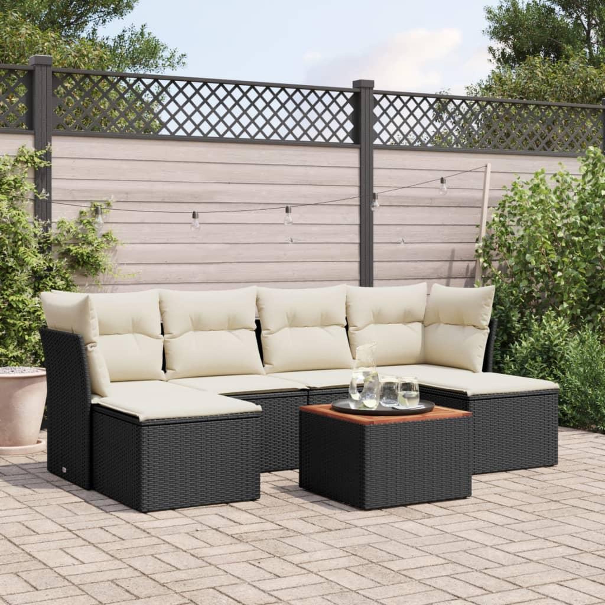 VIDAXL Salon de jardin 7 pcs avec coussins noir resine tressee
