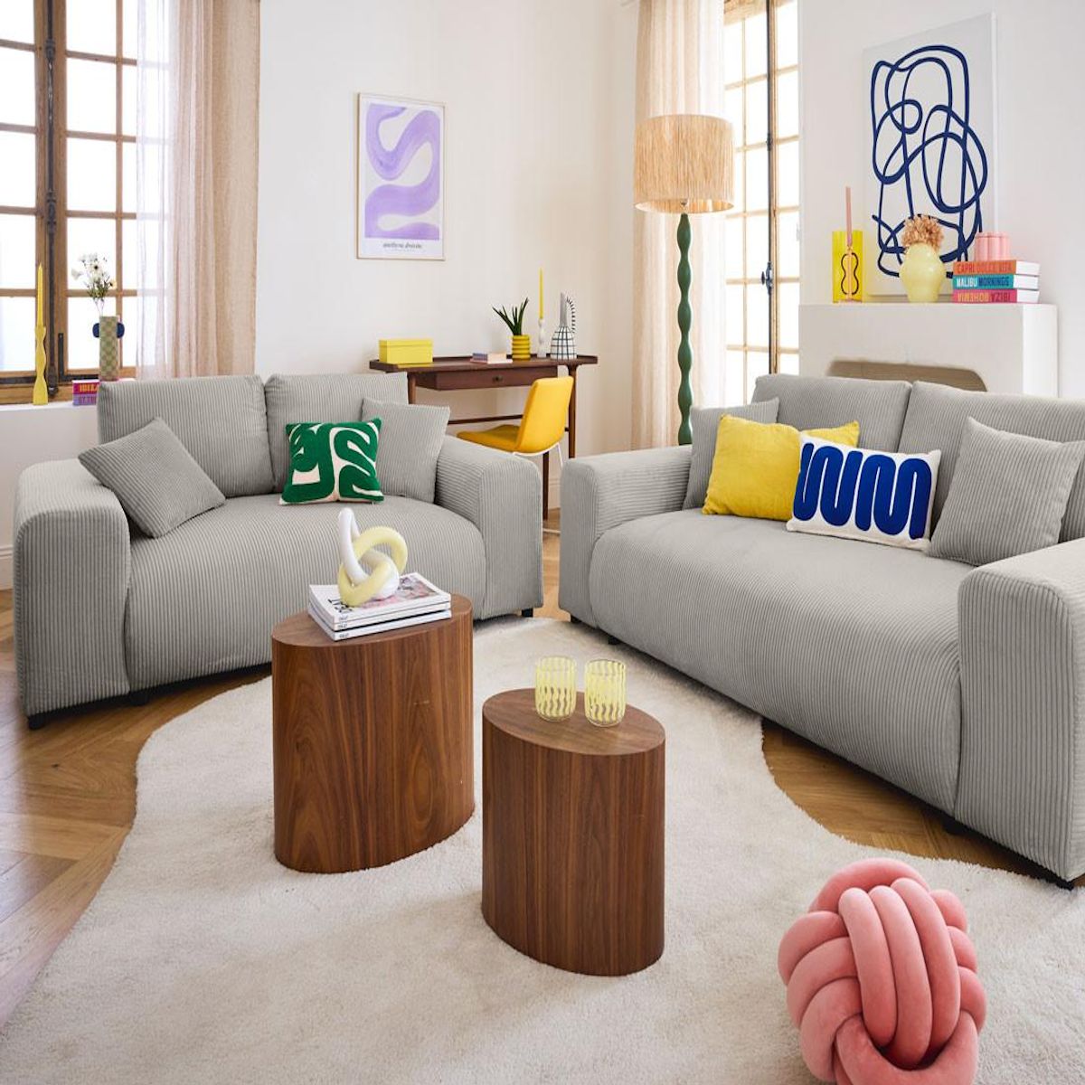 LISA DESIGN Garance - canapé droit 3 places - en velours côtelé