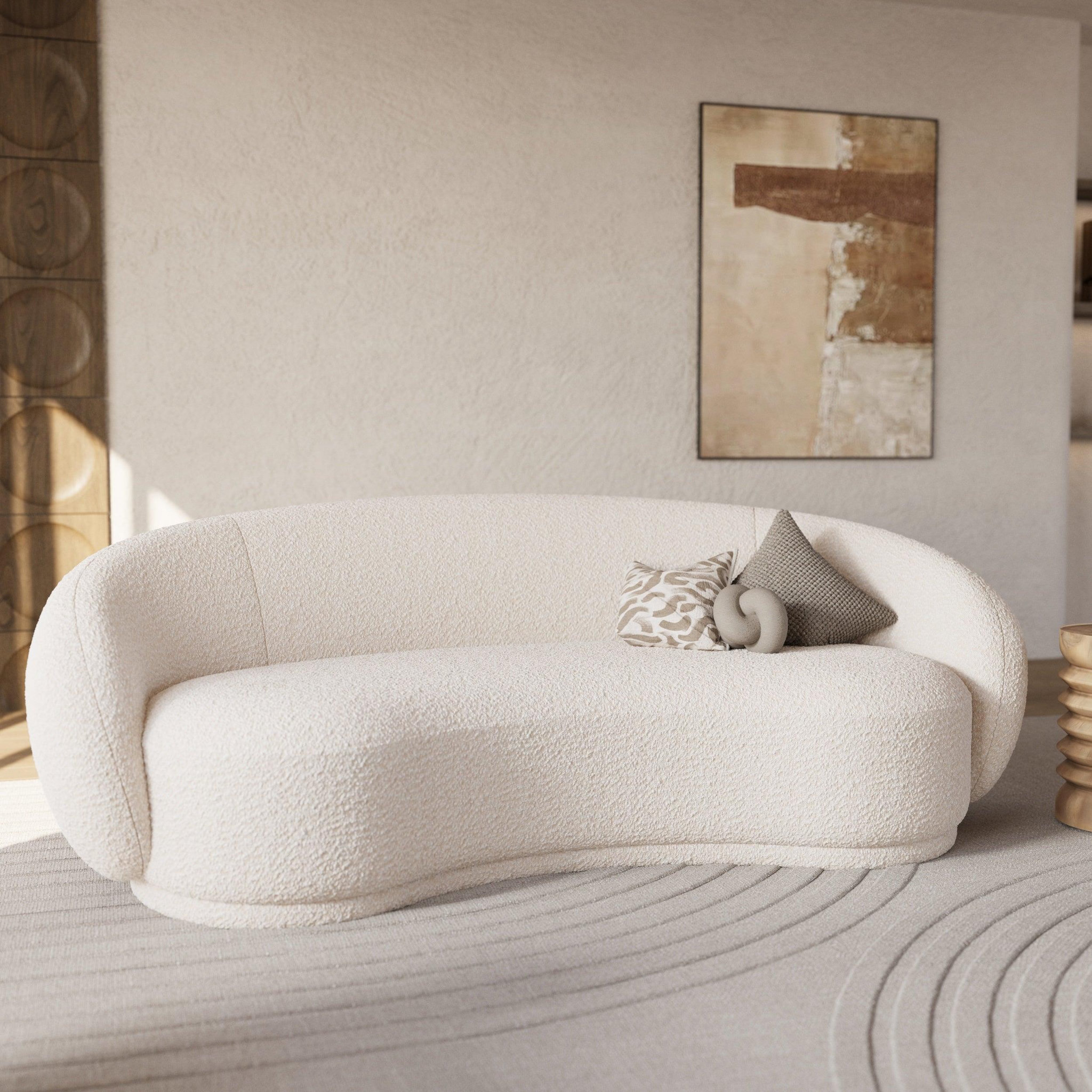 Voir la diapositive 2 : MAISON PAVANE Canapé 3 places en tissu bouclé blanc-nova