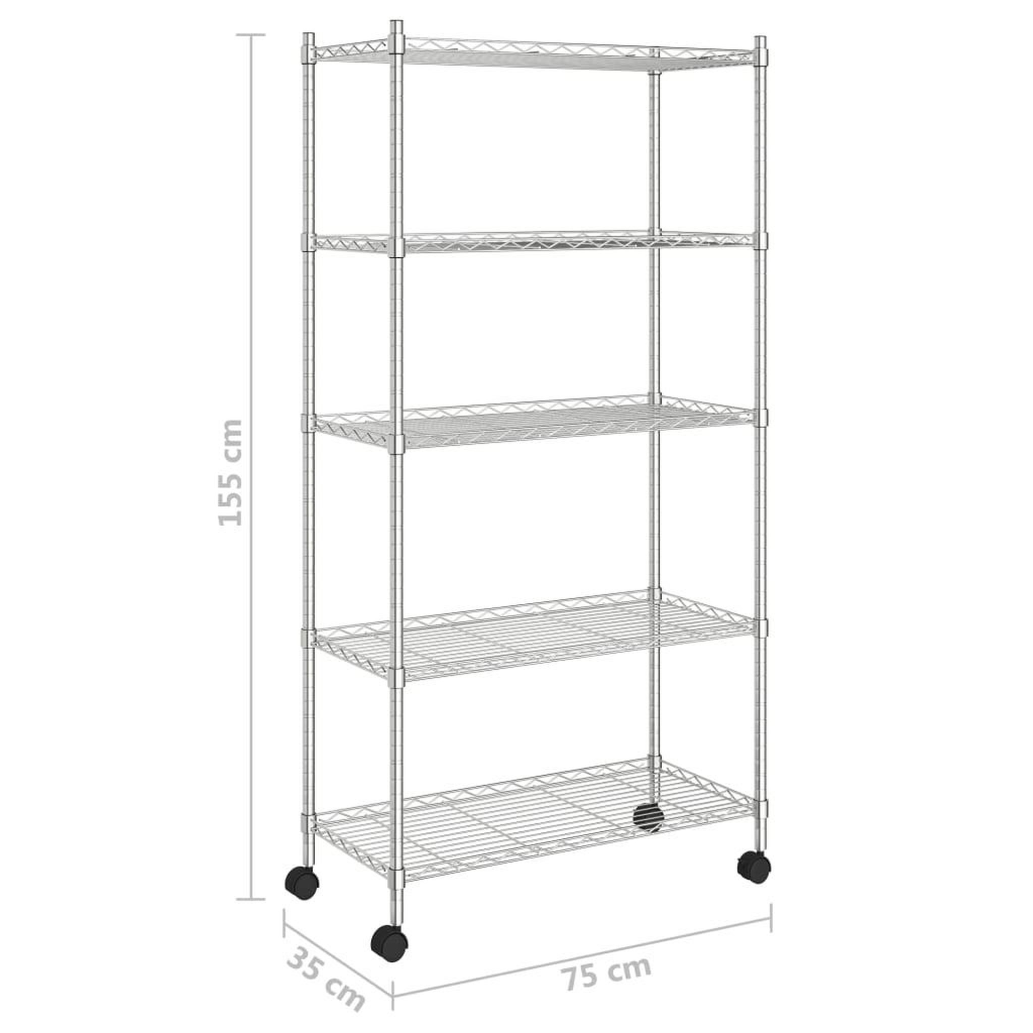 Voir la diapositive 6 : VIDAXL Etagere de rangement 5 niveaux roues 75x35x155 cm Chrome 250 kg