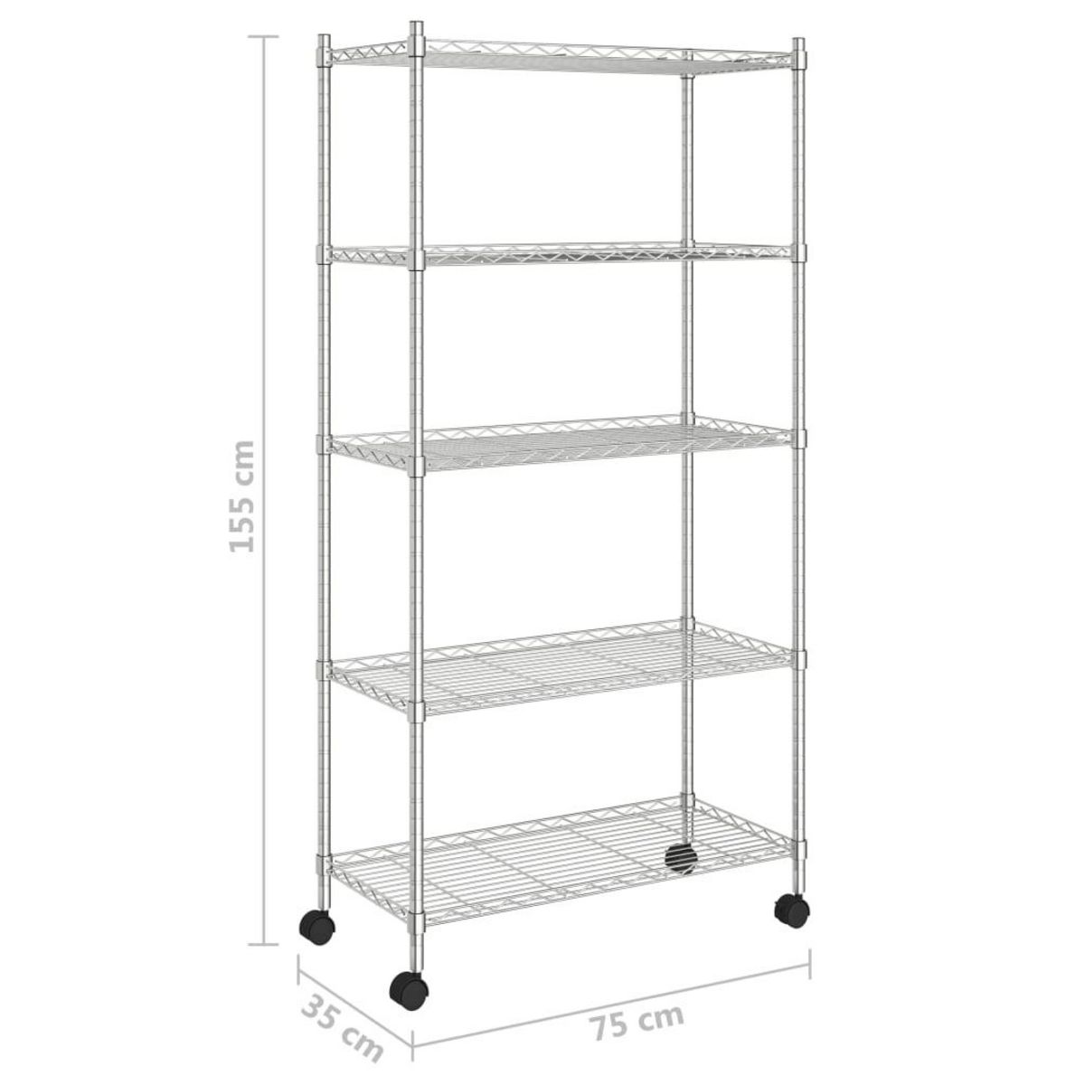 VIDAXL Etagere de rangement 5 niveaux roues 75x35x155 cm Chrome 250 kg