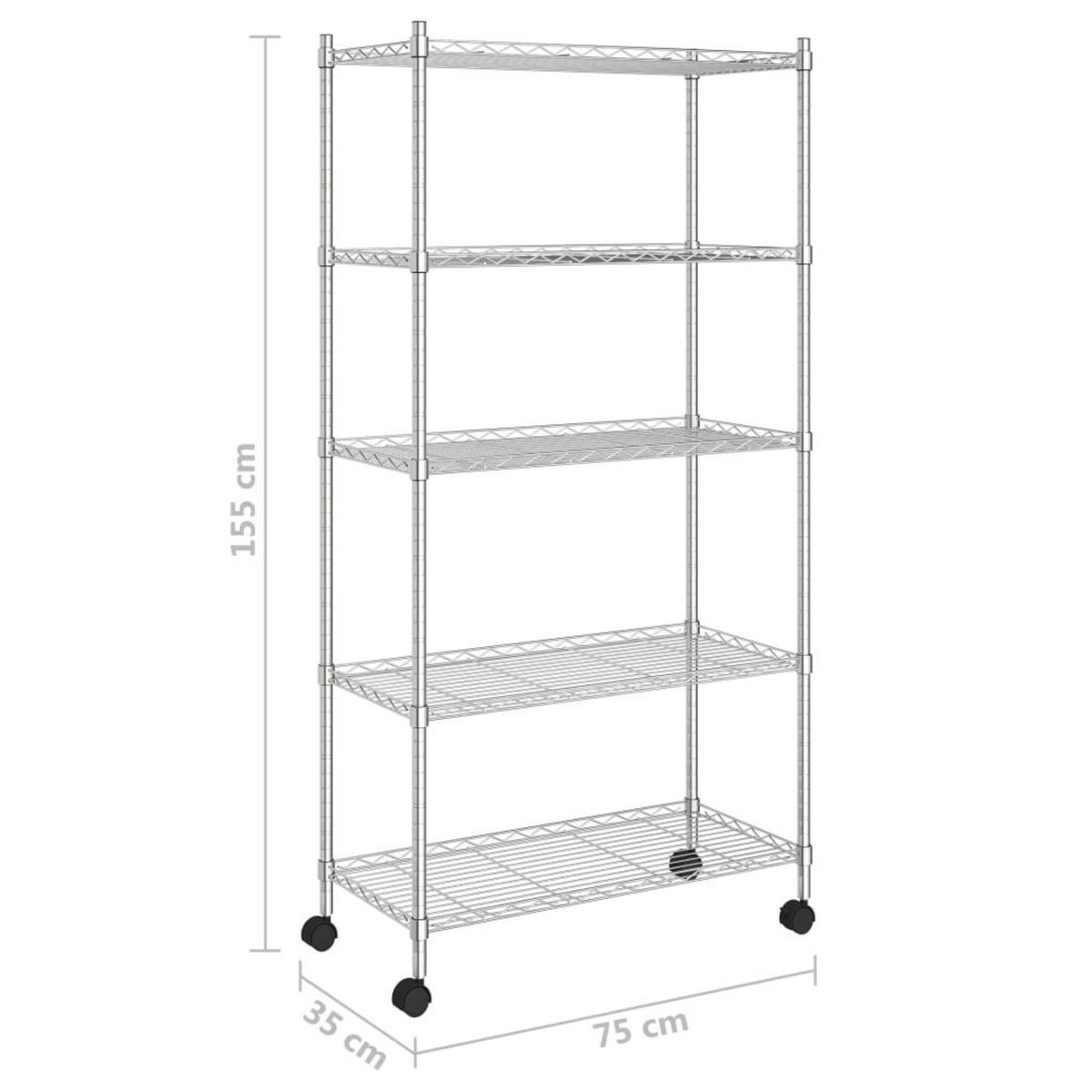 VIDAXL Etagere de rangement 5 niveaux roues 75x35x155 cm Chrome 250 kg