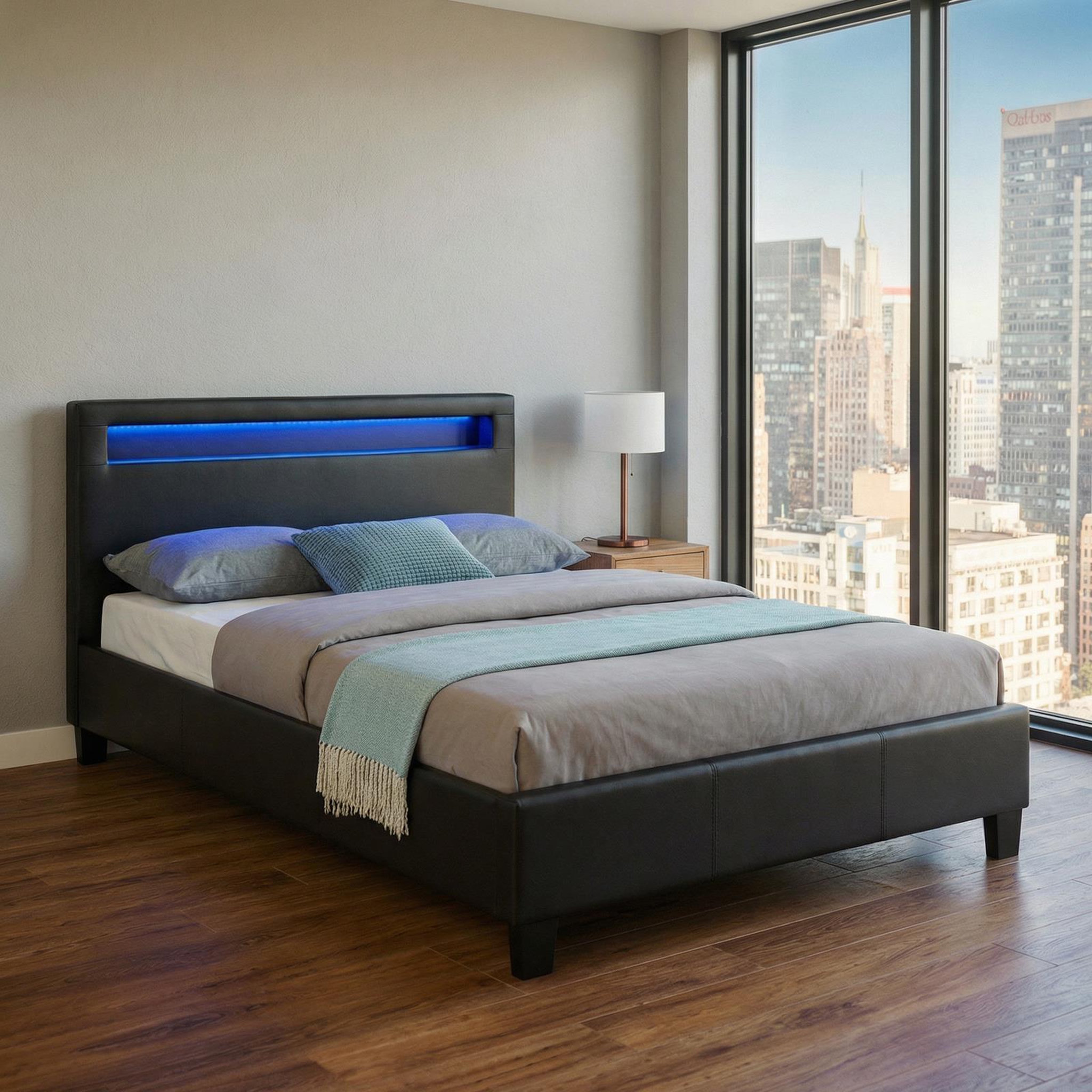 Voir la diapositive 6 : IDIMEX Lit LED simple MIIRANDO 120x190 cm, avec sommier, revêtement synthétique