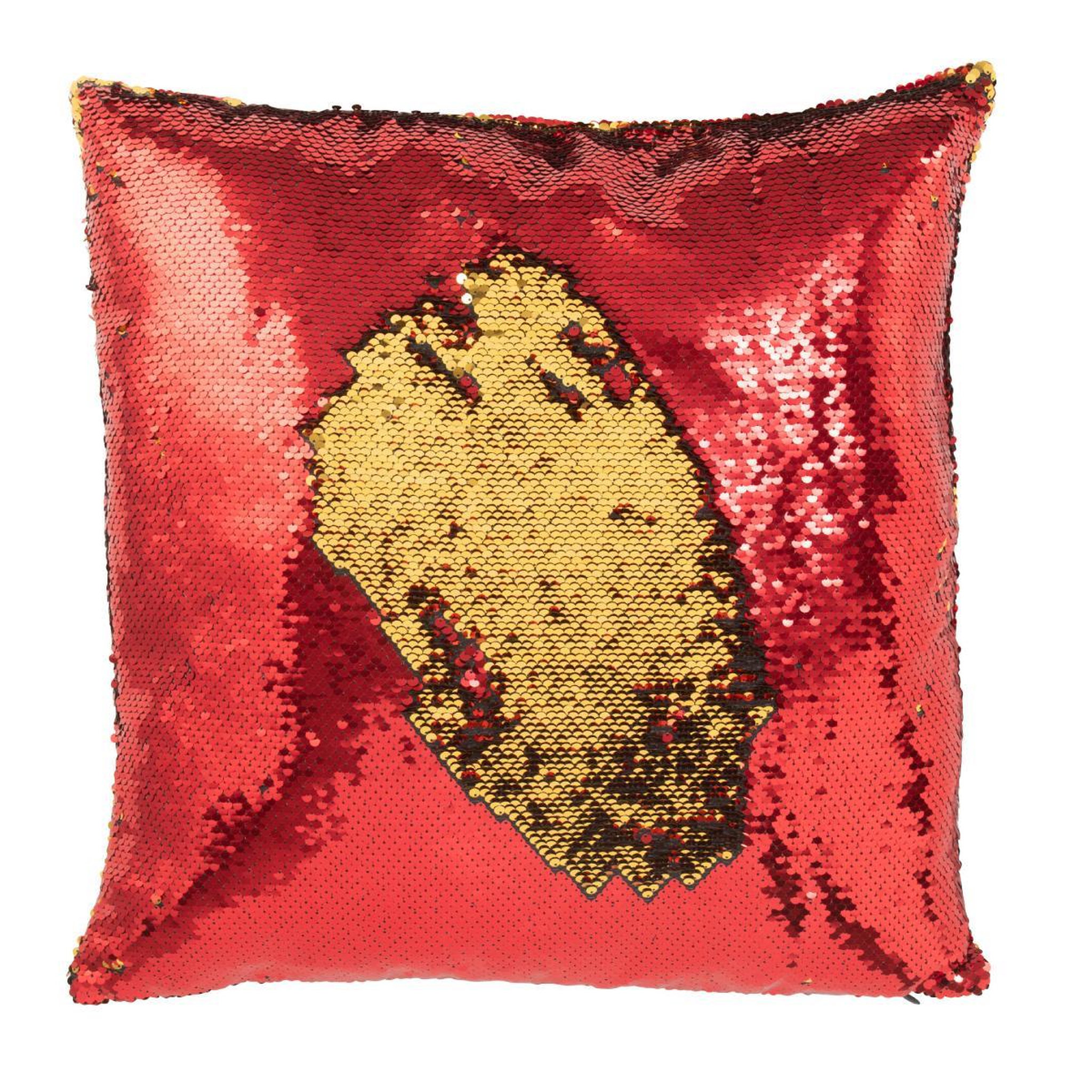 Voir la diapositive 2 : J-LINE Coussin déco réversible  sequin  45x45cm rouge & or