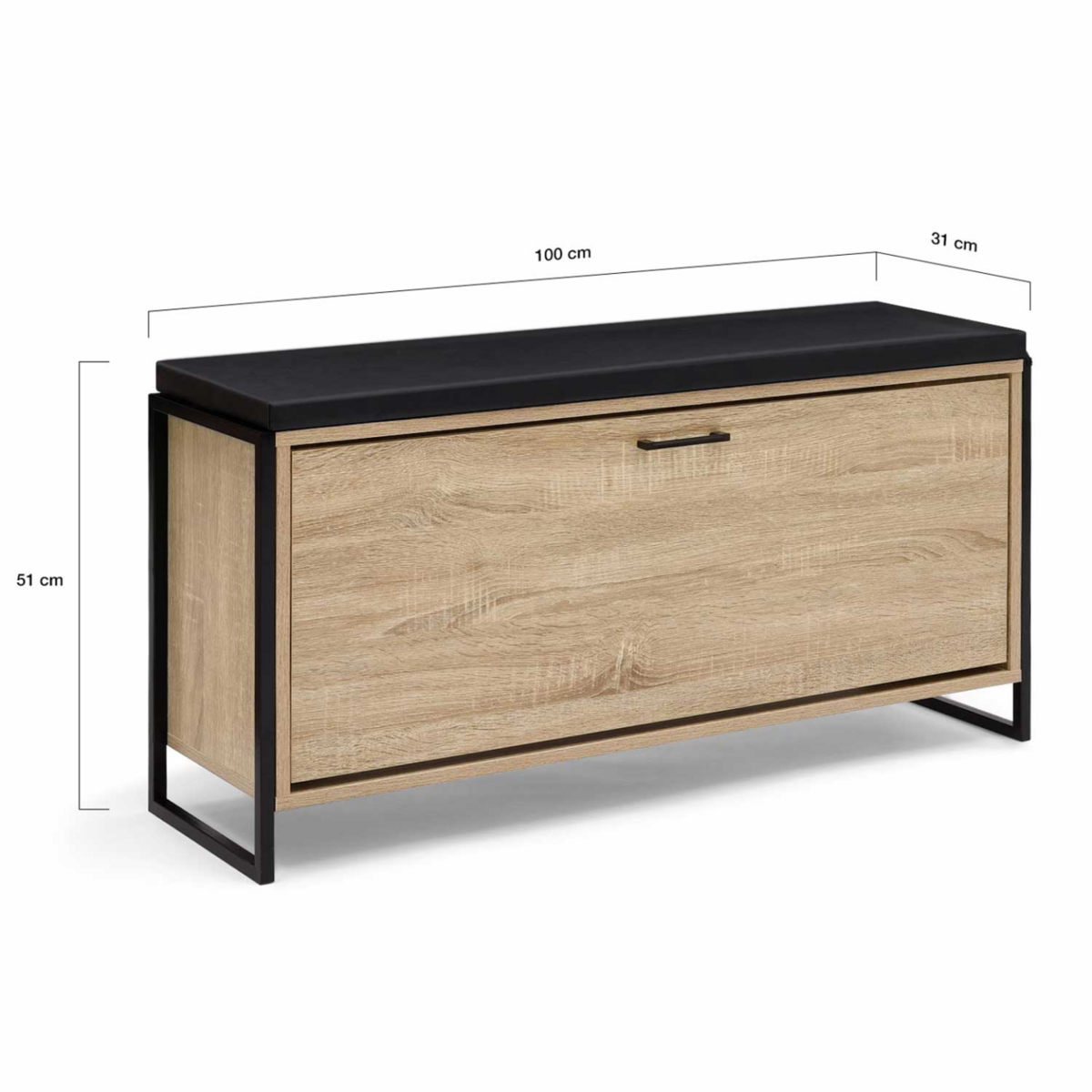 ID MARKET Banc d'entrée avec coussin et rangement chaussures LUIS 100 cm design industriel