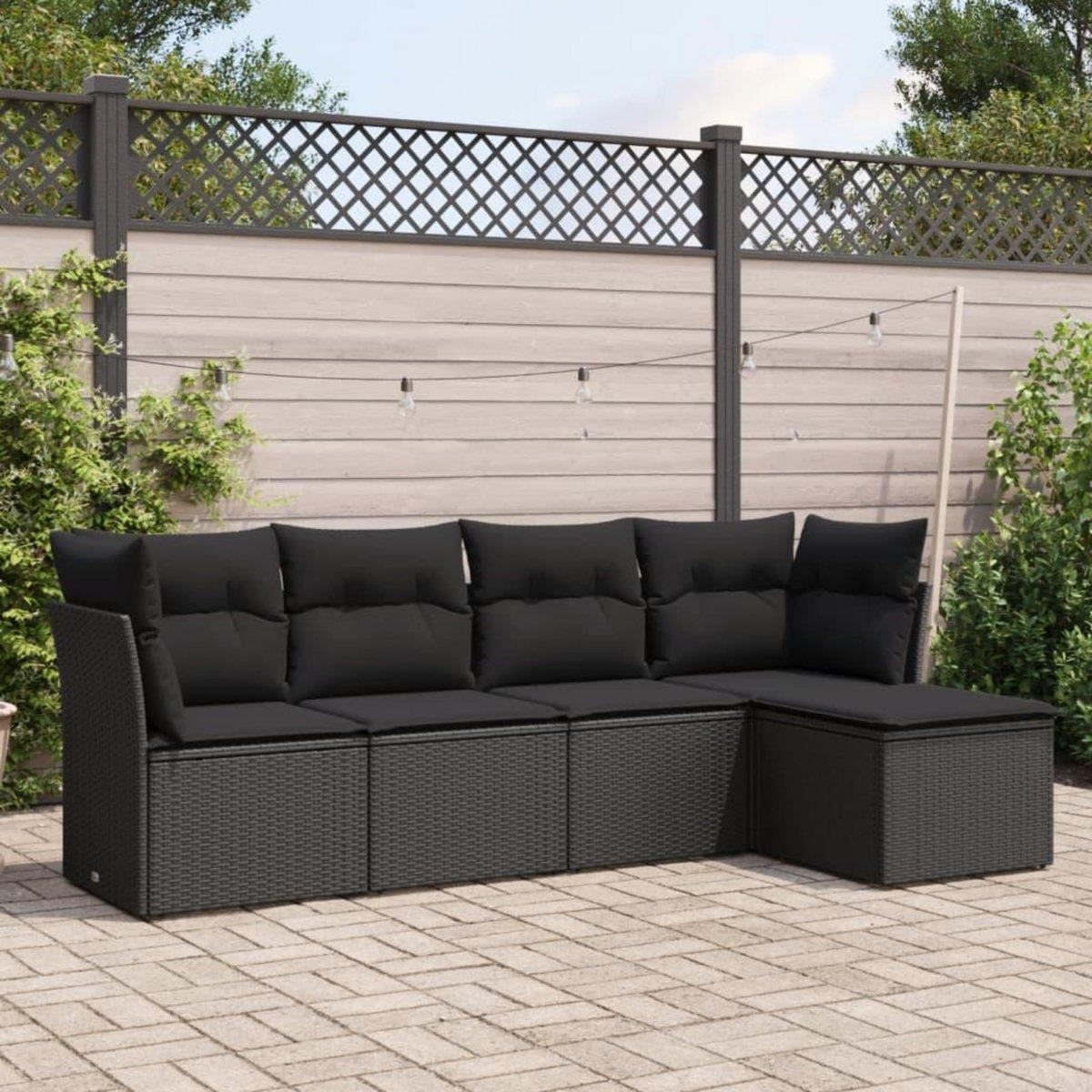 VIDAXL Salon de jardin 5 pcs avec coussins noir resine tressee