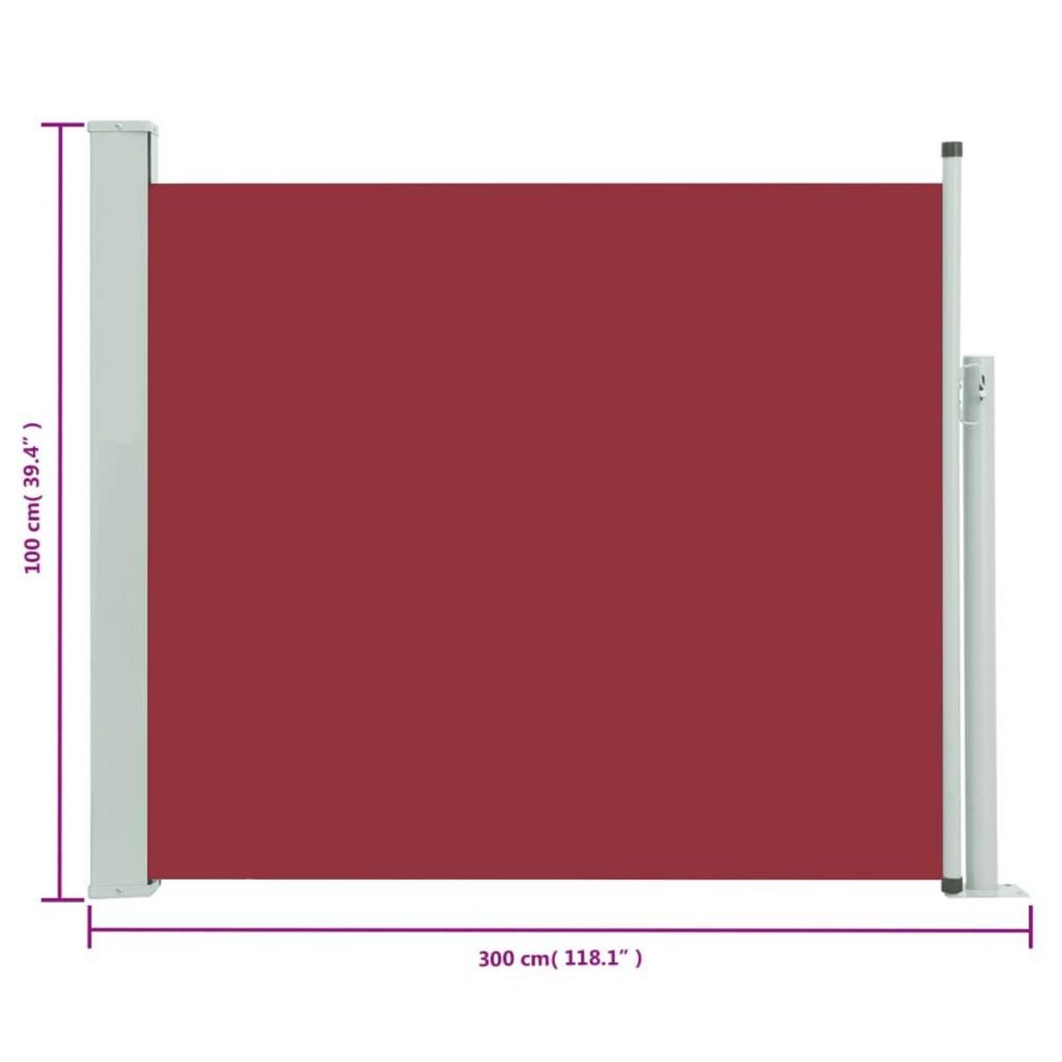 VIDAXL Auvent lateral retractable de patio 100x300 cm Rouge