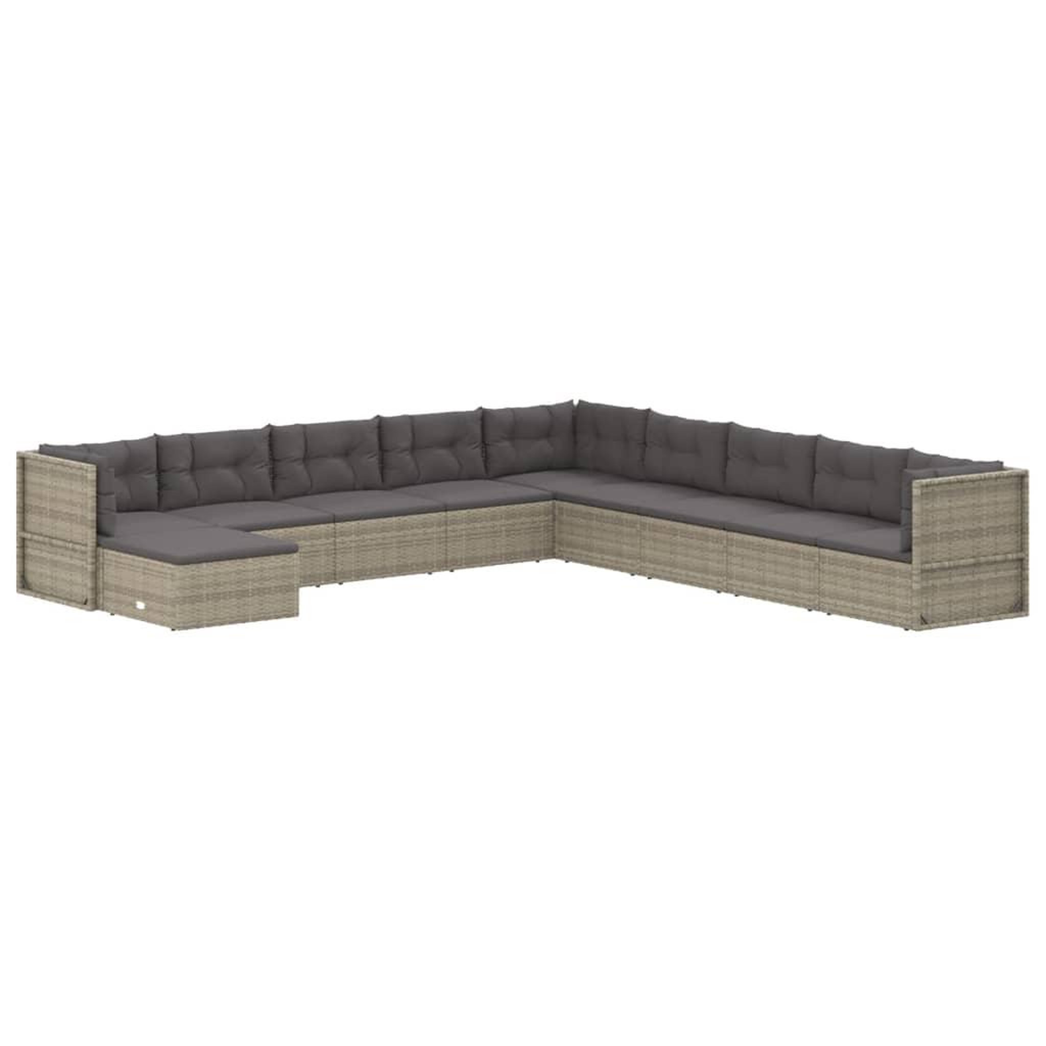 Voir la diapositive 3 : VIDAXL Salon de jardin 10 pcs avec coussins Gris Resine tressee