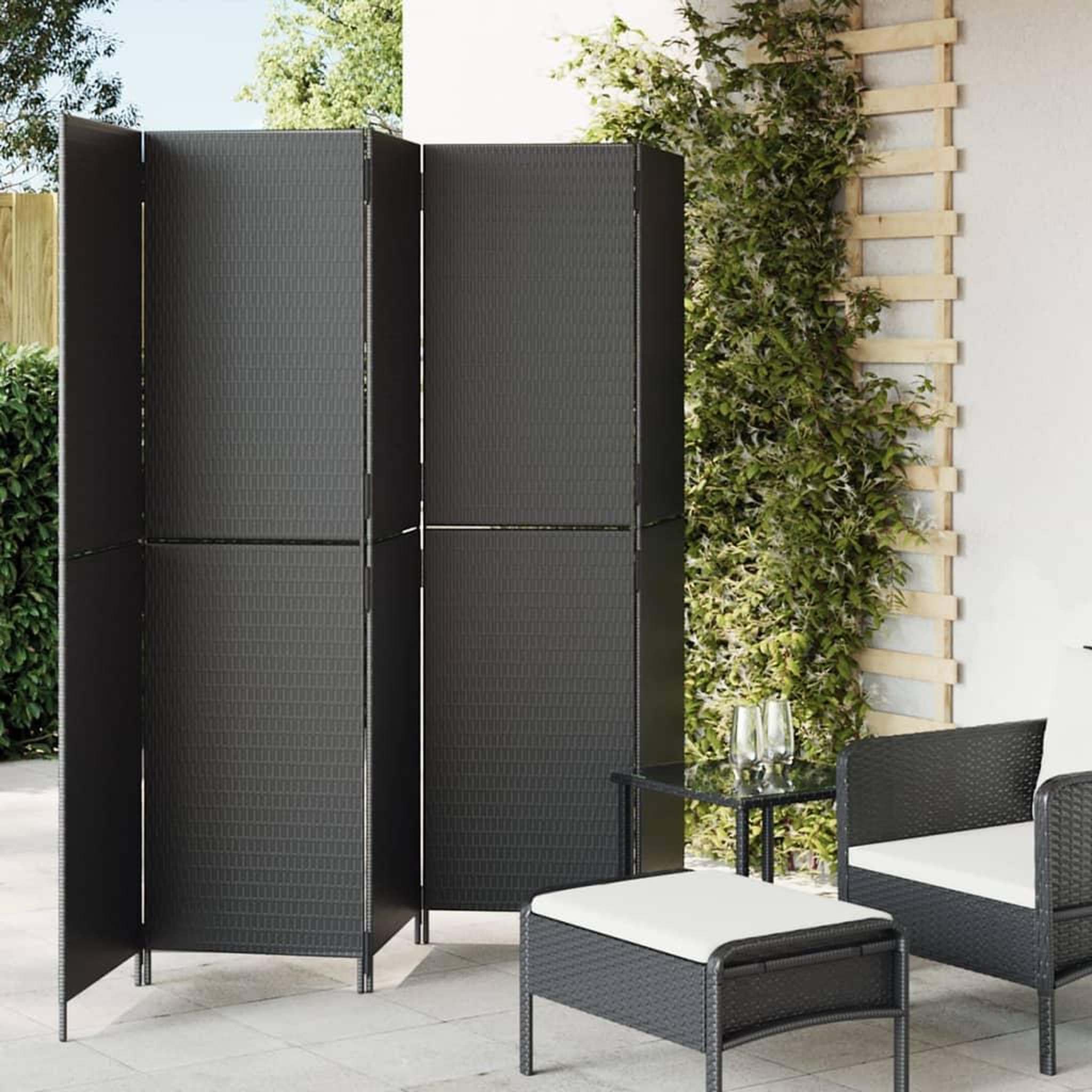 VIDAXL Cloison de separation 5 panneaux noir resine tressee